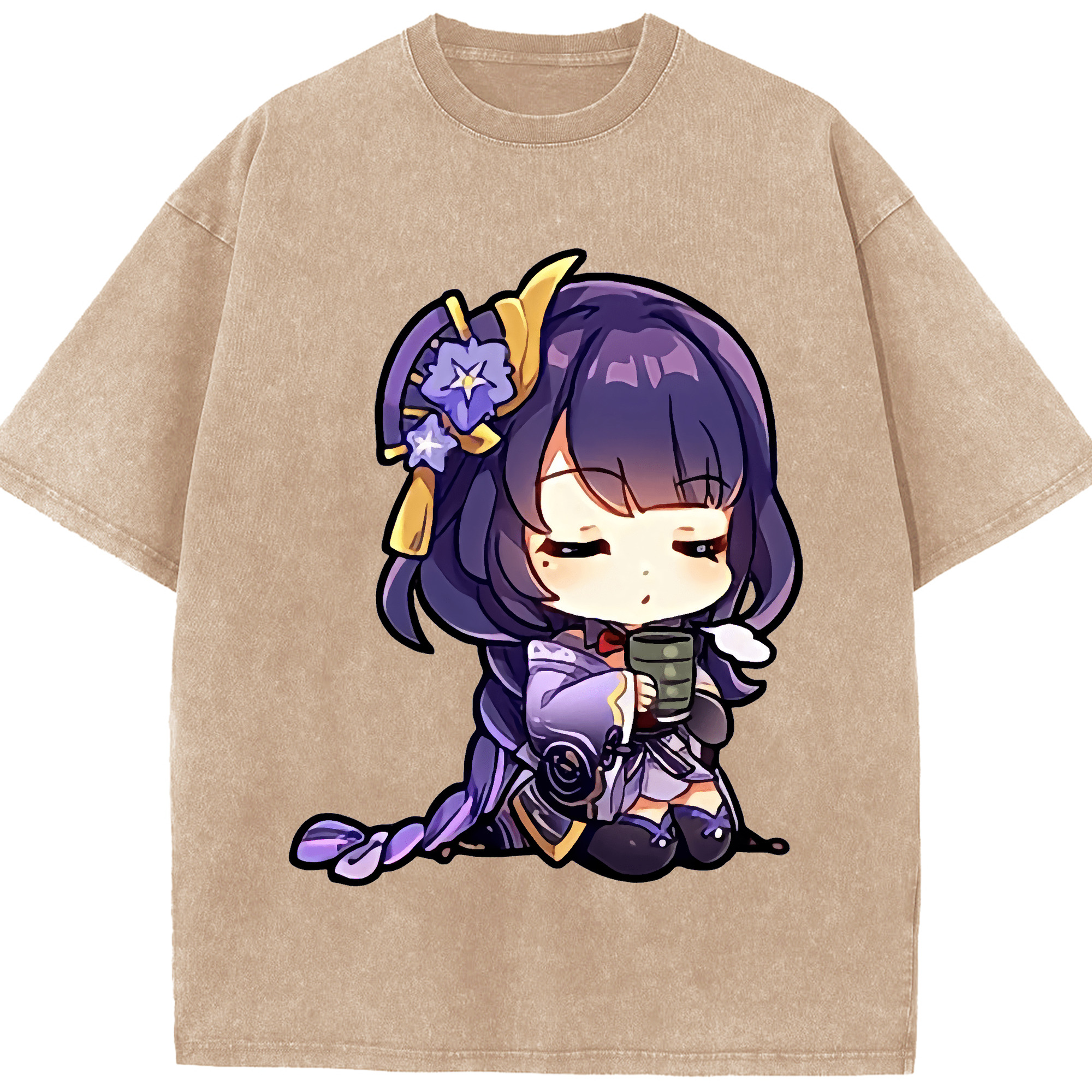 げんし神 雷電将軍 らいでんしょうぐん genshin Raiden Shogun 綿100% ヴィンテージ風 半袖Tシャツ（フロントプリント）