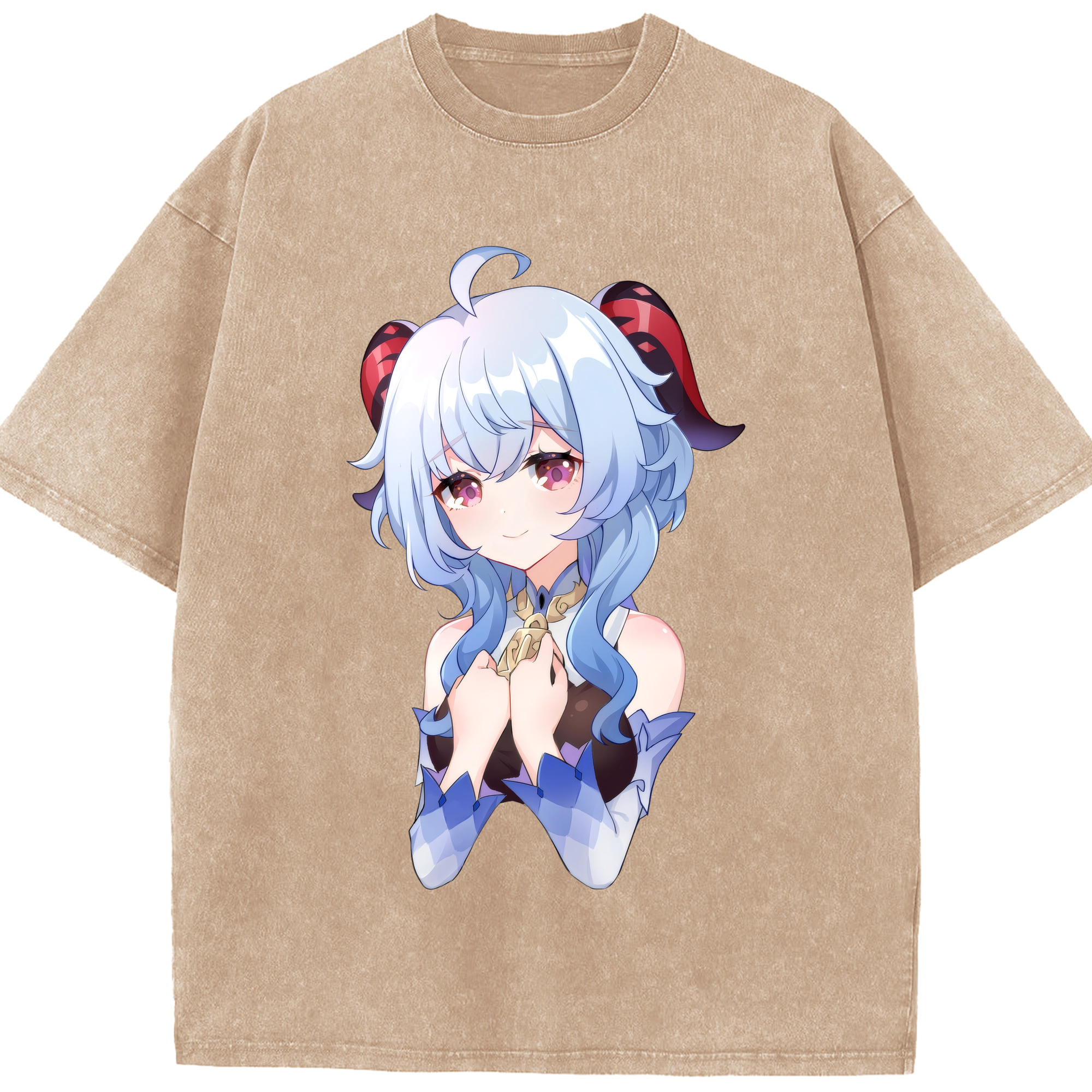 げんし神 甘雨 かんう genshin Ganyu 綿100% ヴィンテージ風 半袖Tシャツ（フロントプリント）