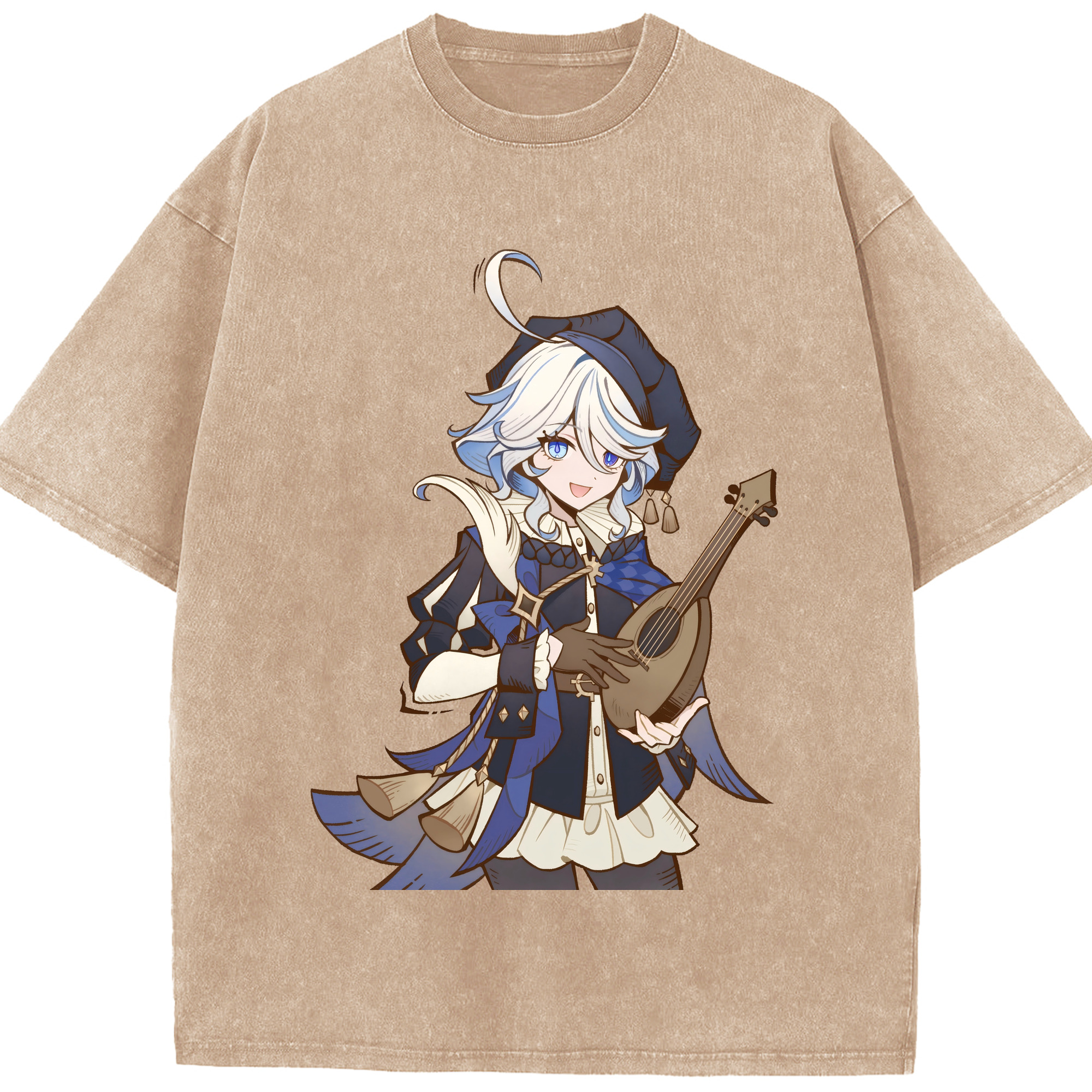 げんし神 フリーナ genshin Furina 綿100% ヴィンテージ風 半袖Tシャツ（フロントプリント）