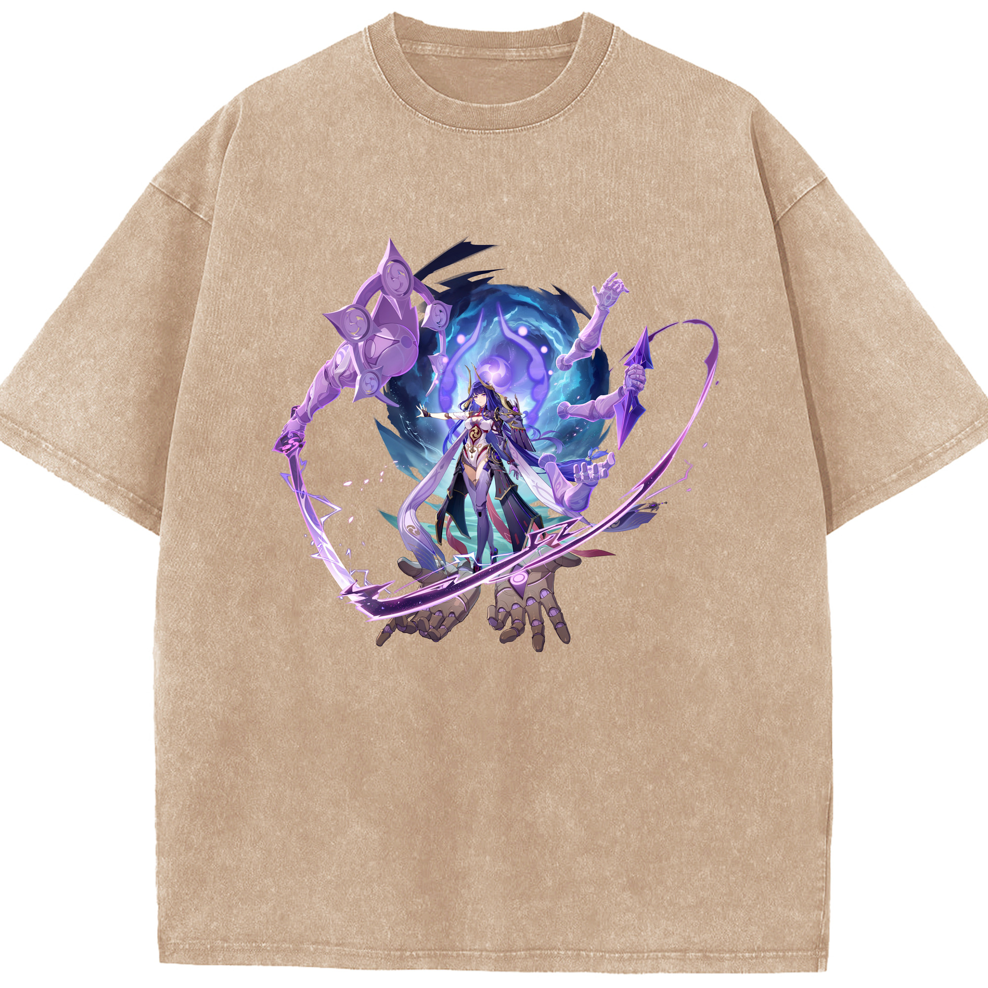 げんし神 雷電将軍 らいでんしょうぐん genshin Raiden Shogun 綿100% ヴィンテージ風 半袖Tシャツ（フロントプリント）