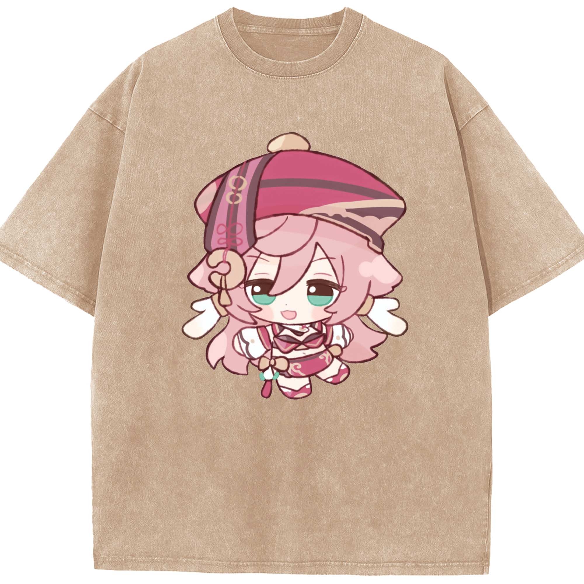 げんし神 ヤンフェイ genshin Yanfei 綿100% ヴィンテージ風 半袖Tシャツ（フロントプリント）