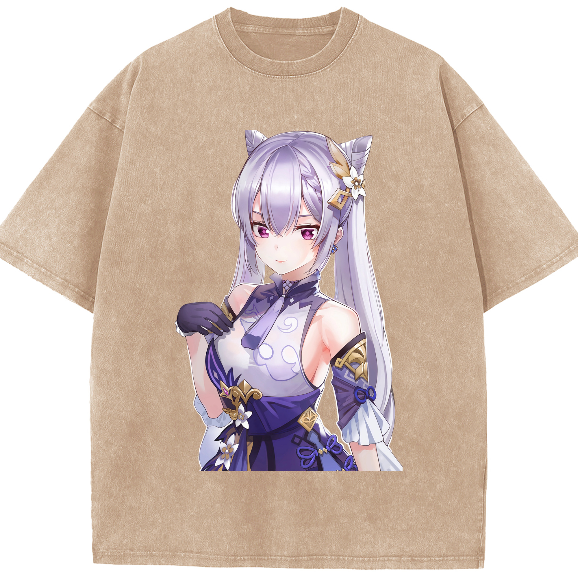 げんし神 刻晴 こくせい genshin Kokusei 綿100% ヴィンテージ風 半袖Tシャツ（フロントプリント）