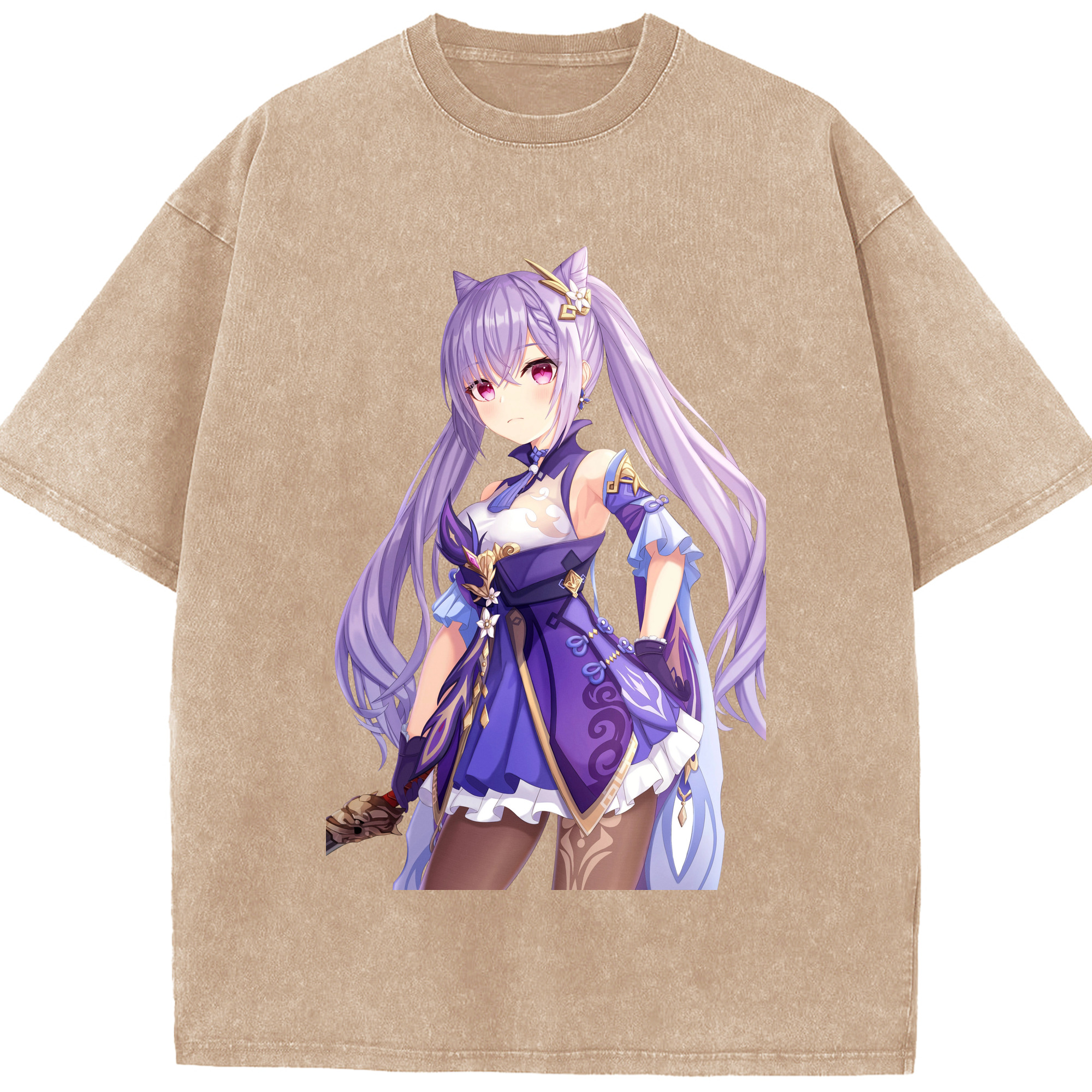 げんし神 刻晴 こくせい genshin Kokusei 綿100% ヴィンテージ風 半袖Tシャツ（フロントプリント）