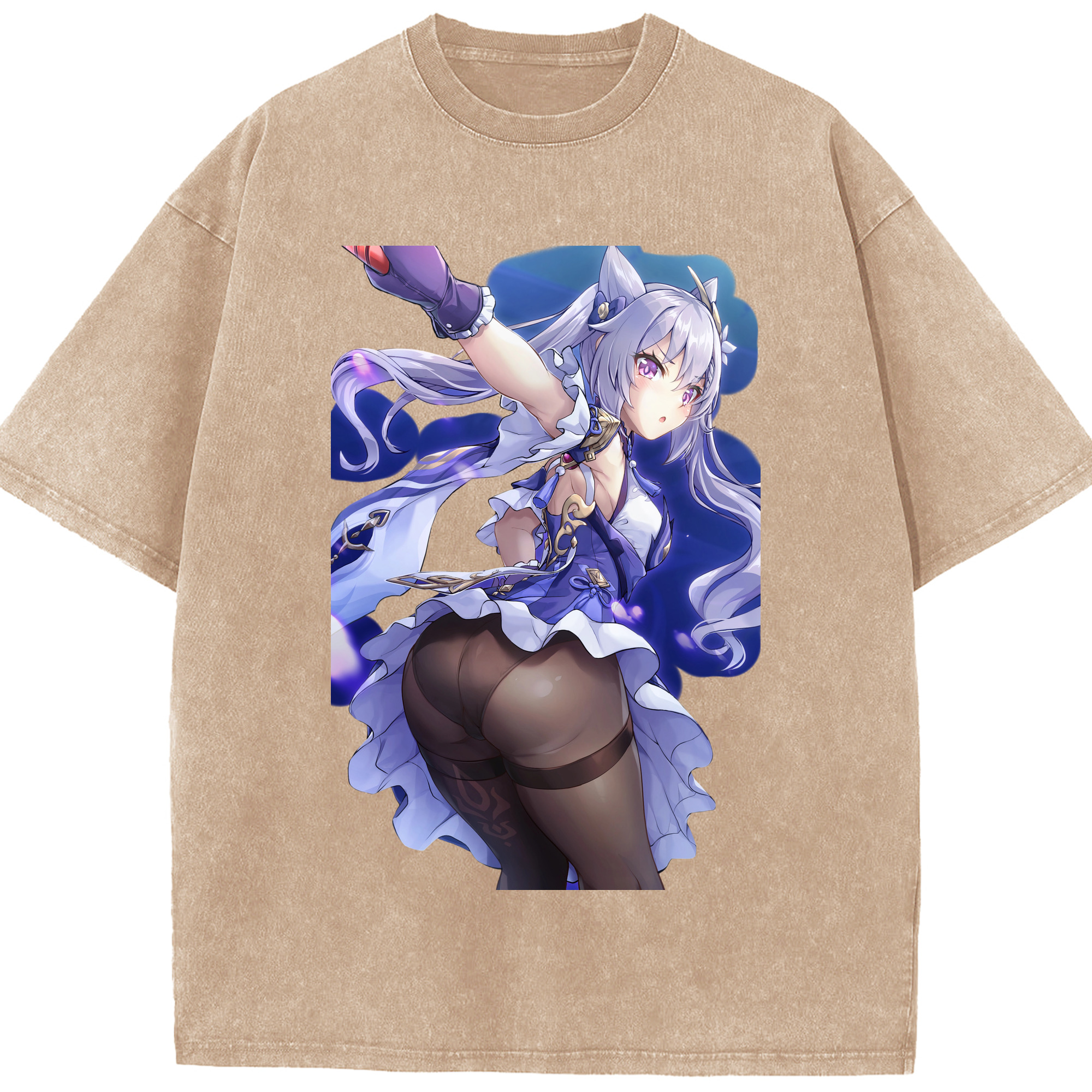 げんし神 刻晴 こくせい genshin Kokusei 綿100% ヴィンテージ風 半袖Tシャツ（フロントプリント）
