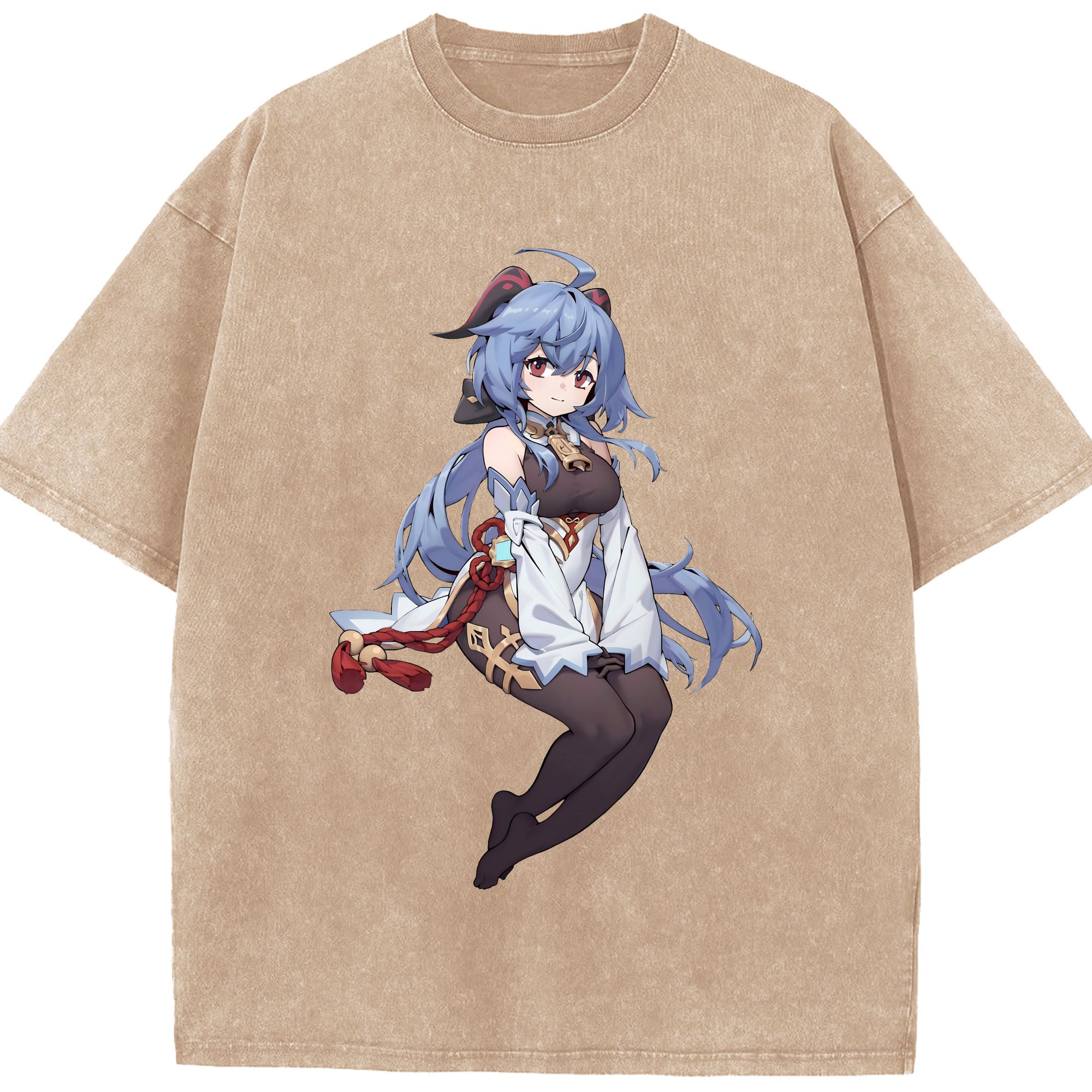 げんし神 甘雨 かんう genshin Ganyu 綿100% ヴィンテージ風 半袖Tシャツ（フロントプリント）