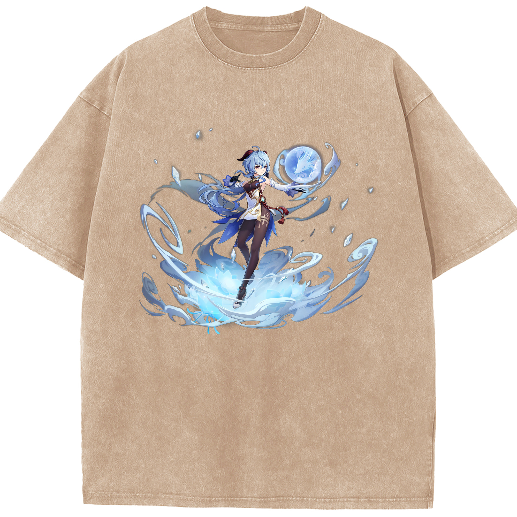 げんし神 甘雨 かんう genshin Ganyu 綿100% ヴィンテージ風 半袖Tシャツ（フロントプリント）