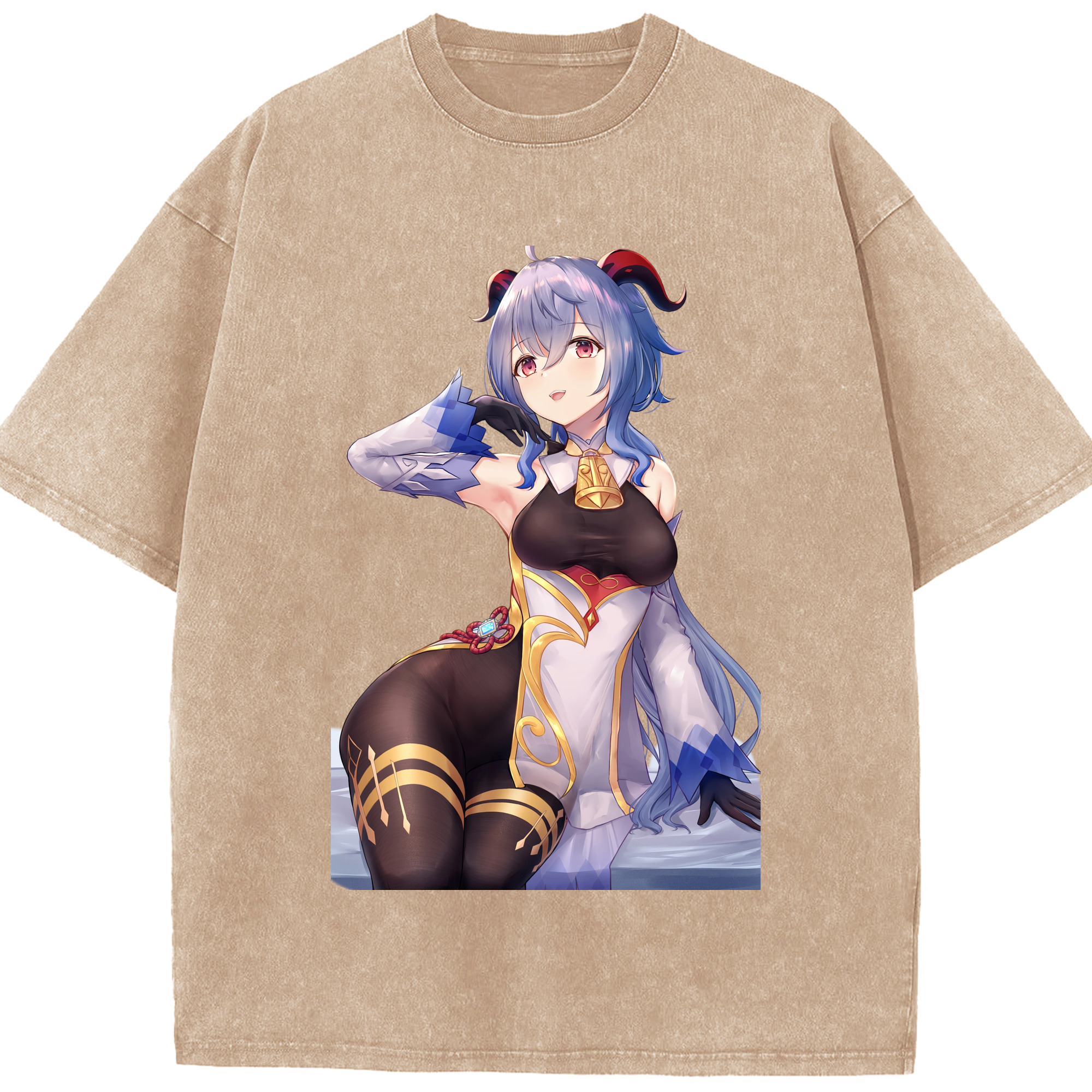 げんし神 甘雨 かんう genshin Ganyu 綿100% ヴィンテージ風 半袖Tシャツ（フロントプリント）