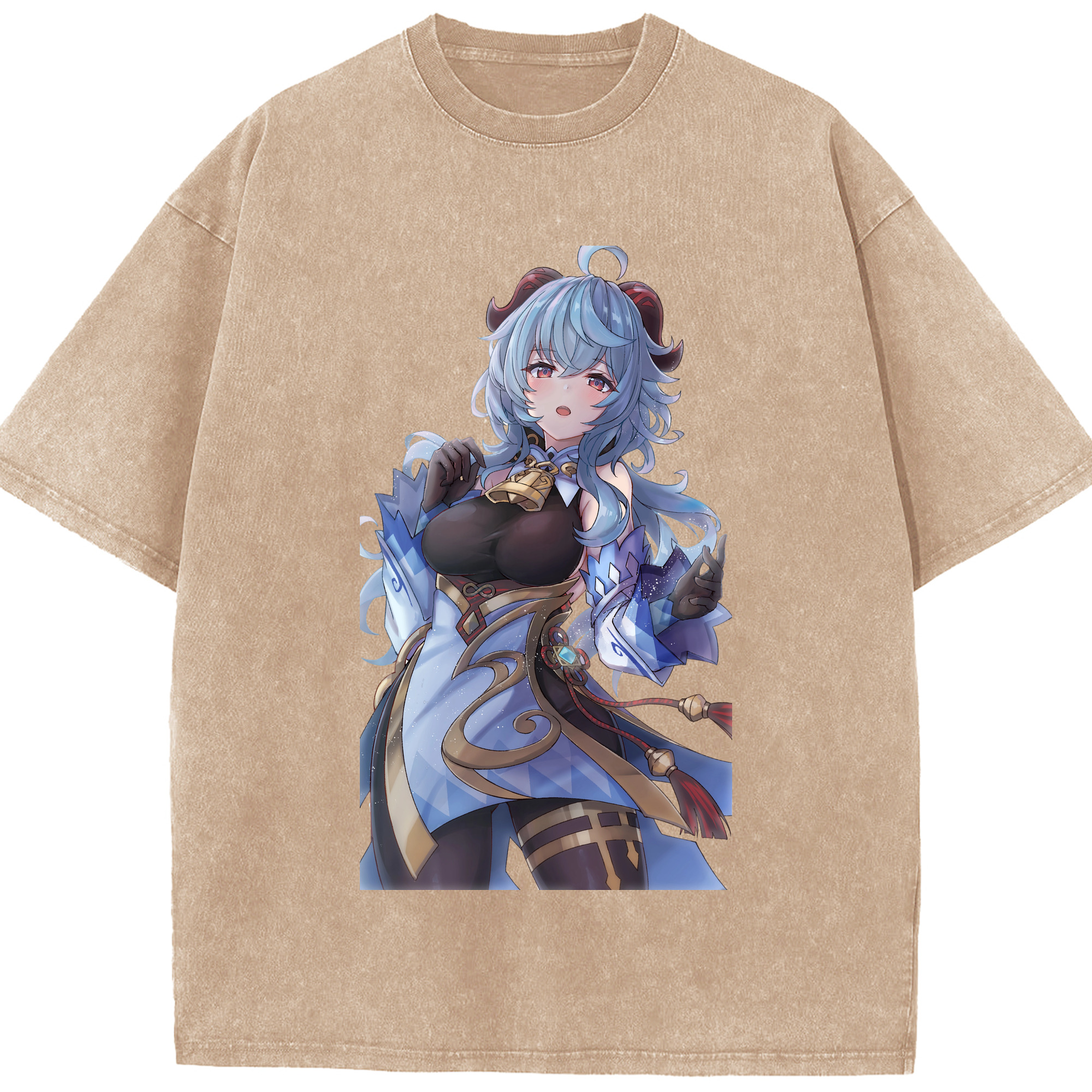 げんし神 甘雨 かんう genshin Ganyu 綿100% ヴィンテージ風 半袖Tシャツ（フロントプリント）