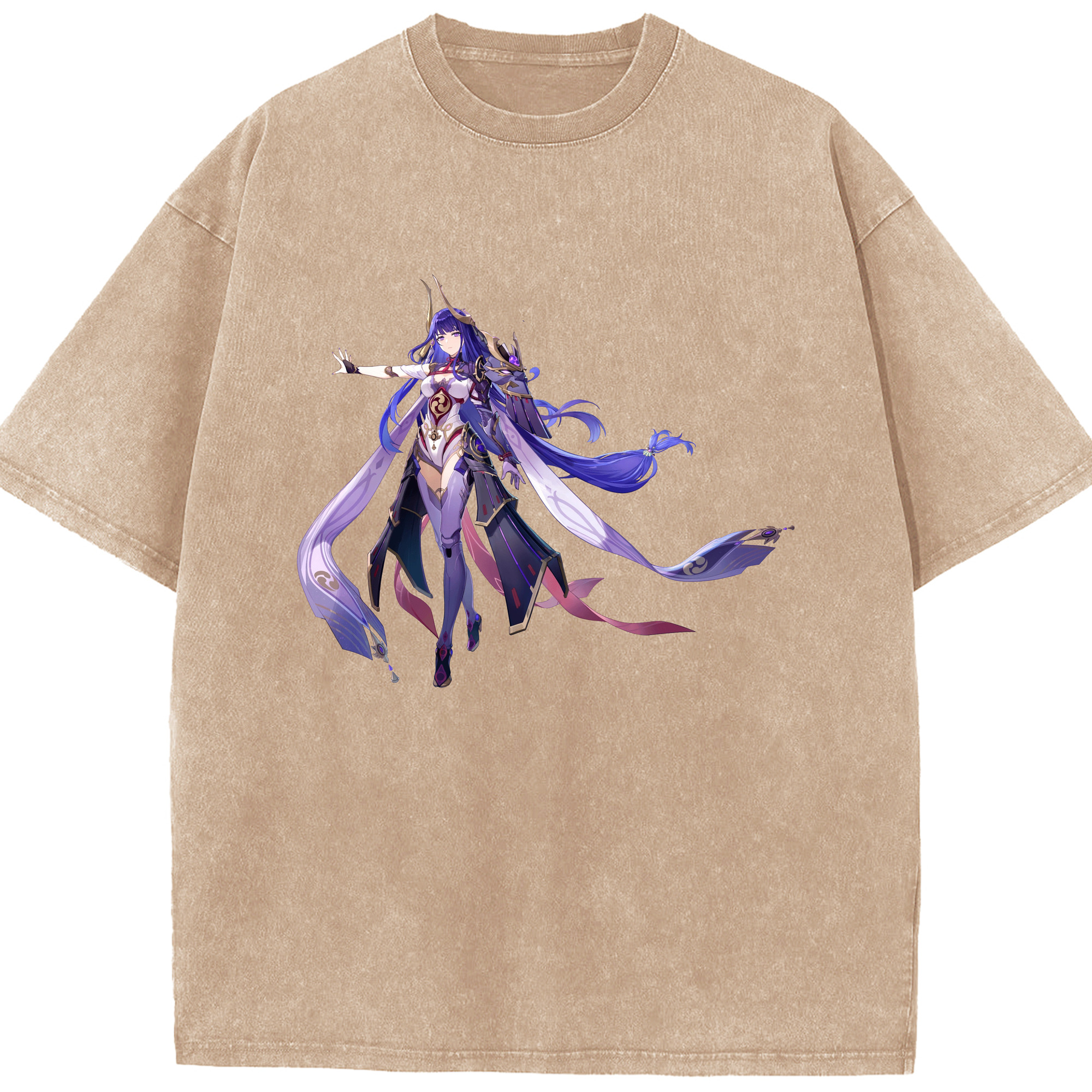 げんし神 雷電将軍 らいでんしょうぐん genshin Raiden Shogun 綿100% ヴィンテージ風 半袖Tシャツ（フロントプリント）
