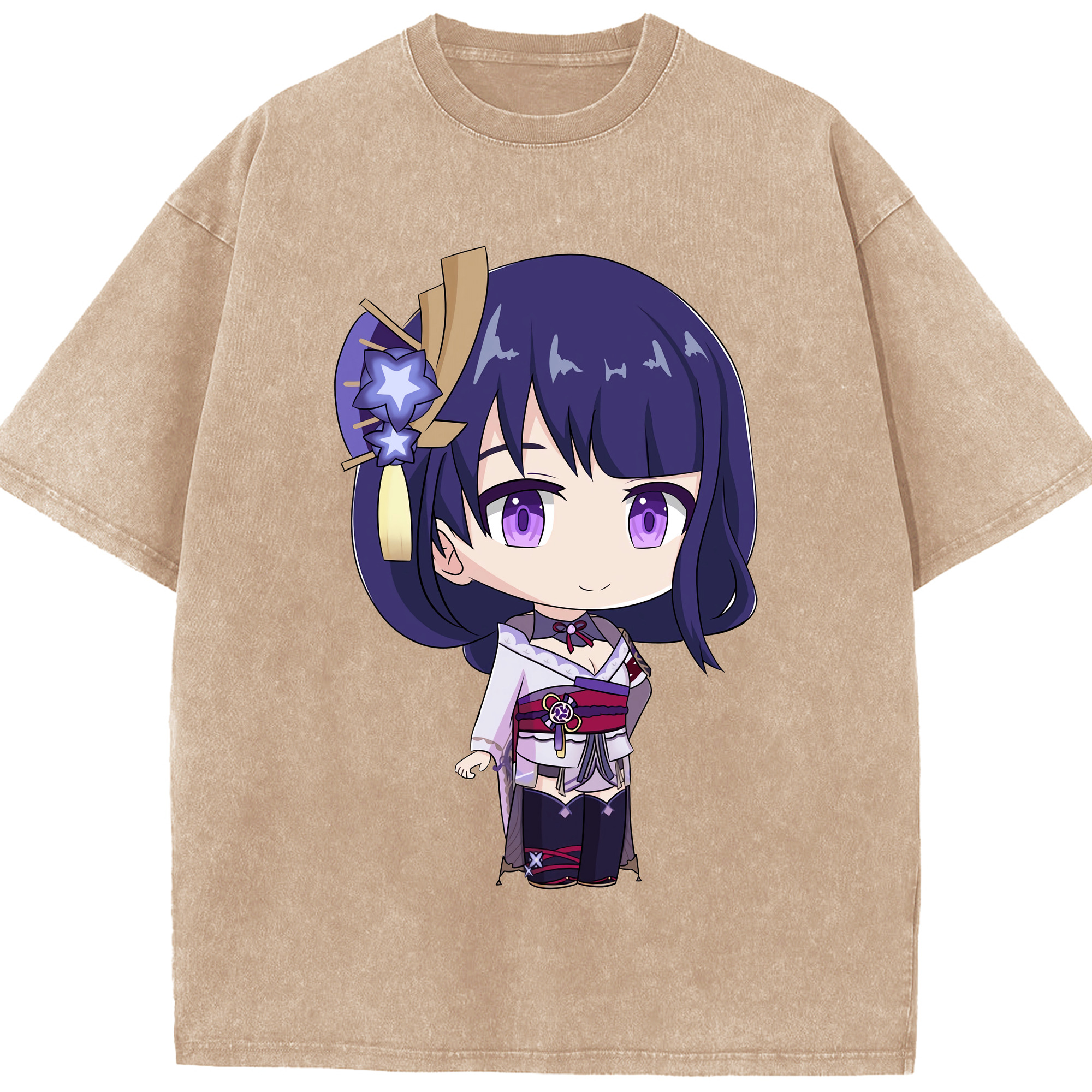 げんし神 雷電将軍 らいでんしょうぐん genshin Raiden Shogun 綿100% ヴィンテージ風 半袖Tシャツ（フロントプリント）