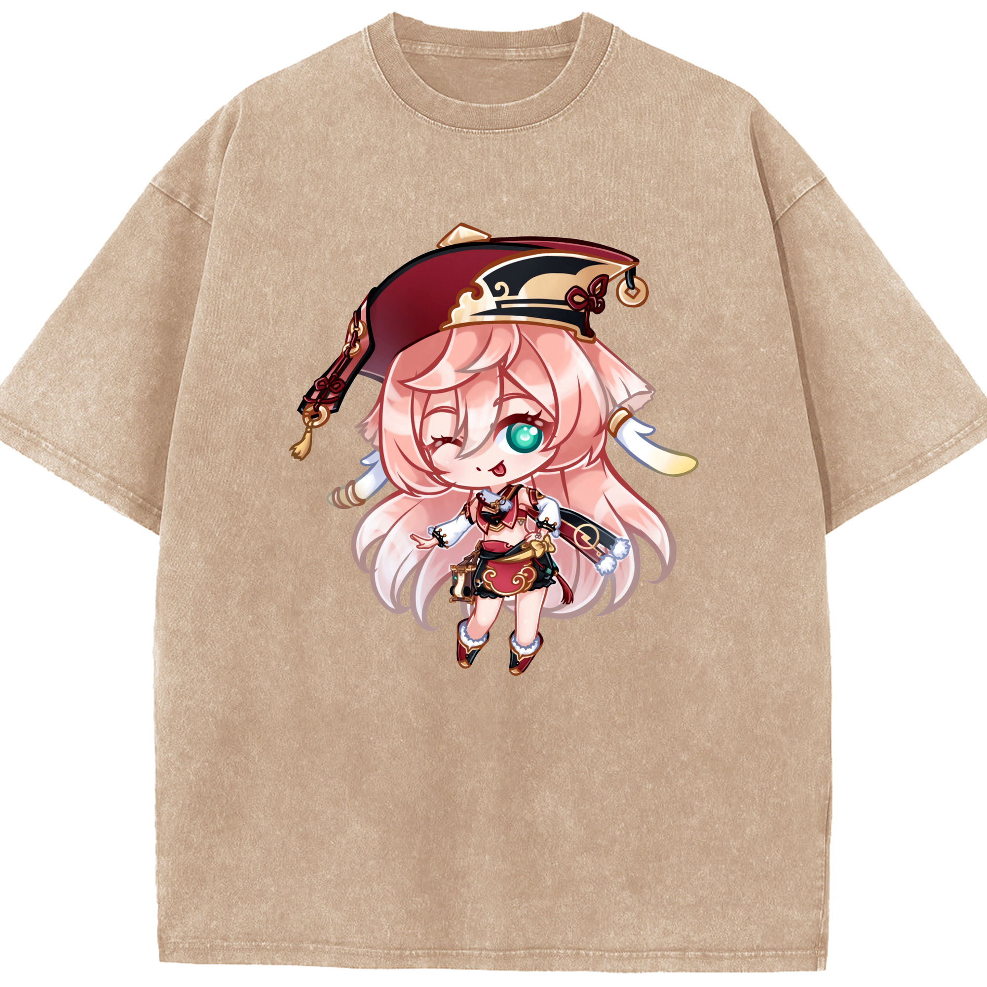 げんし神 ヤンフェイ genshin Yanfei 綿100% ヴィンテージ風 半袖Tシャツ（フロントプリント）