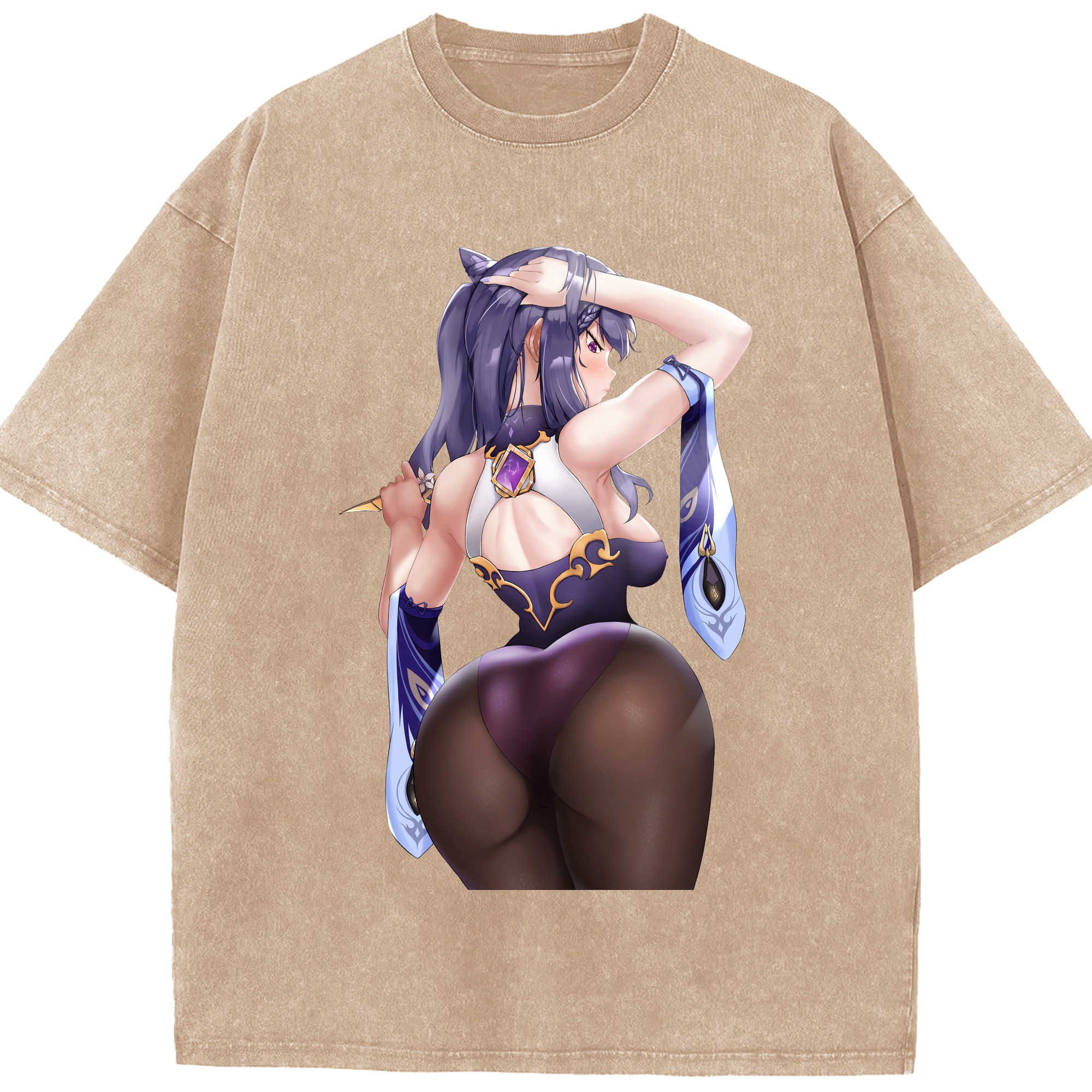 げんし神 刻晴 こくせい genshin Kokusei 綿100% ヴィンテージ風 半袖Tシャツ（フロントプリント）
