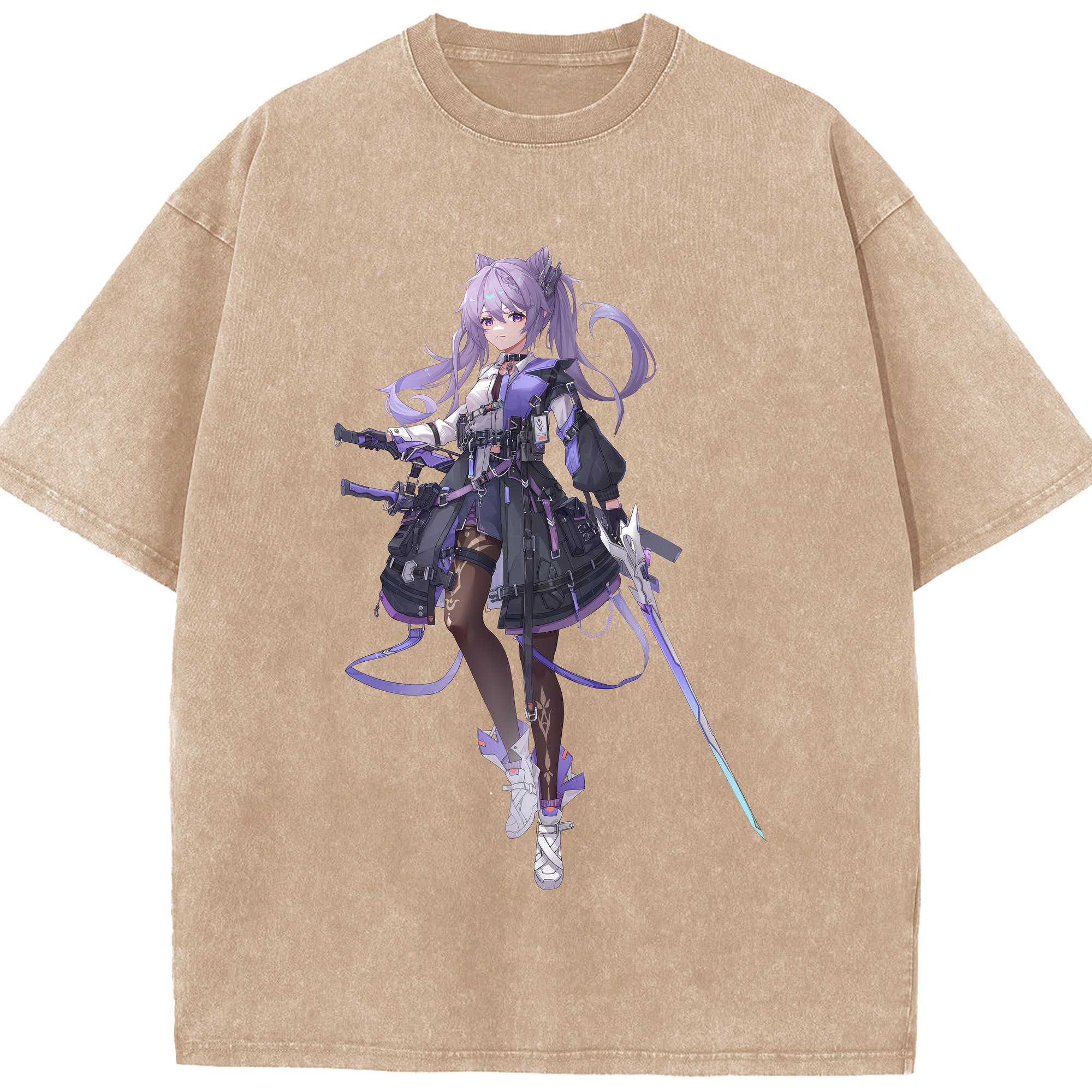 げんし神 刻晴 こくせい genshin Kokusei 綿100% ヴィンテージ風 半袖Tシャツ（フロントプリント）