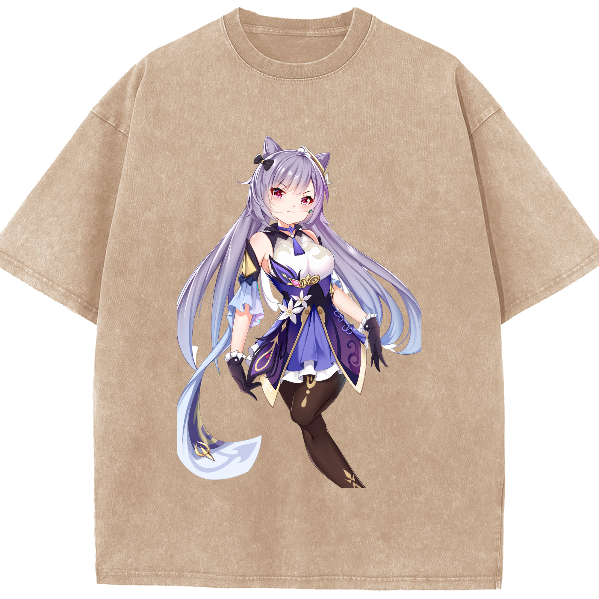 げんし神 刻晴 こくせい genshin Kokusei 綿100% ヴィンテージ風 半袖Tシャツ（フロントプリント）