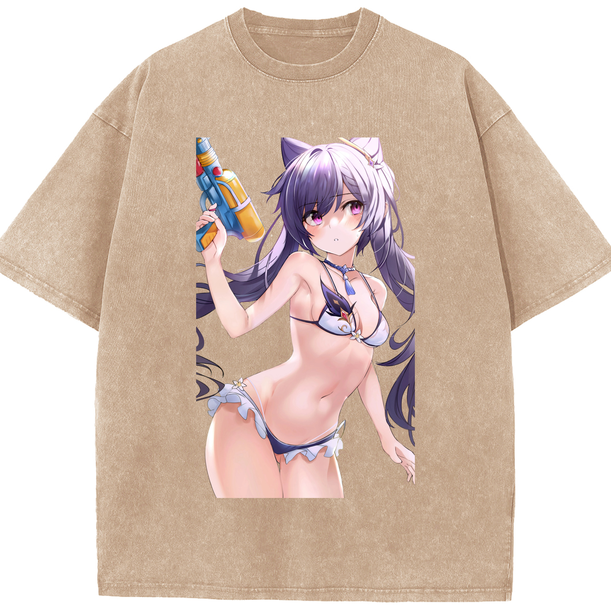 げんし神 刻晴 こくせい genshin Kokusei 綿100% ヴィンテージ風 半袖Tシャツ（フロントプリント）