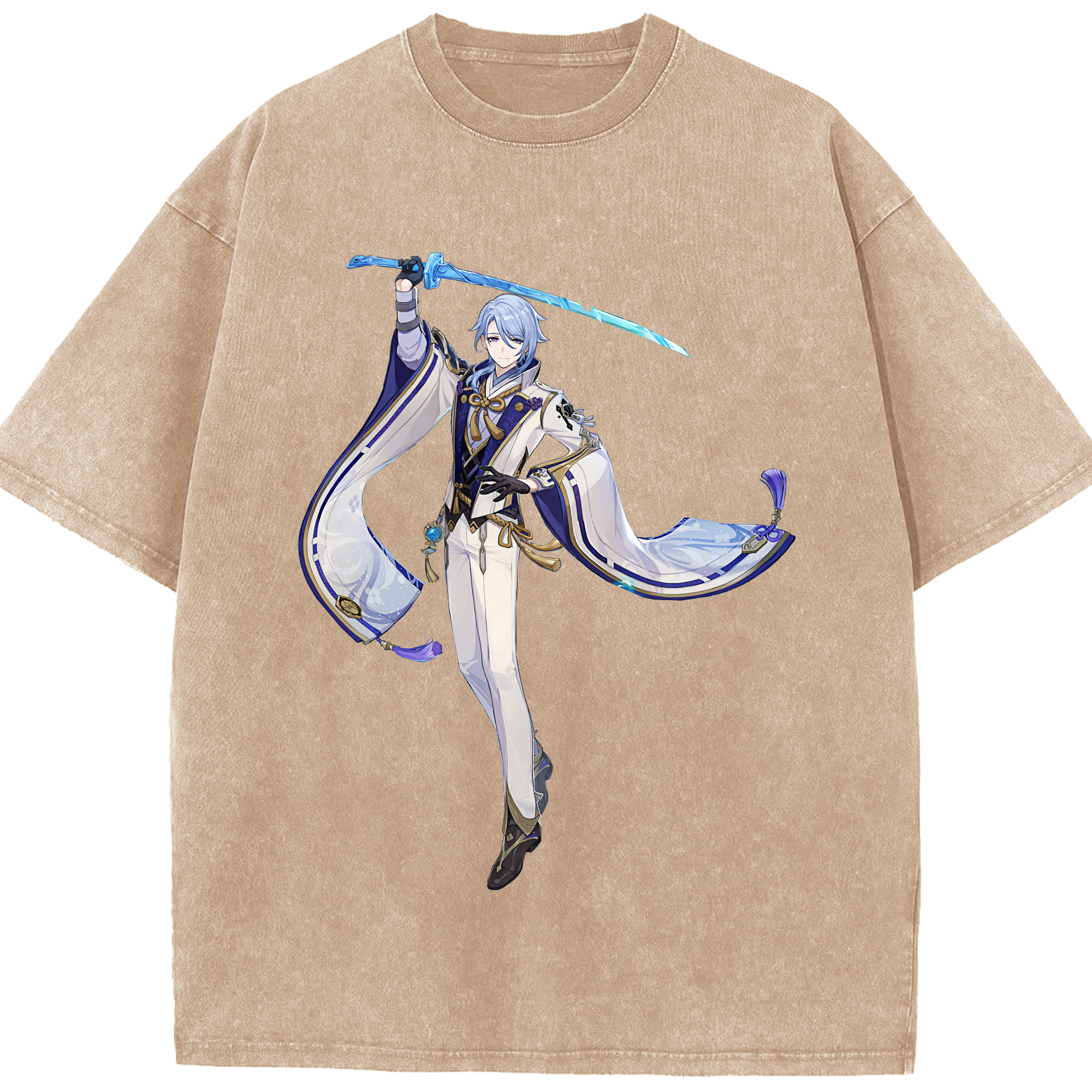 げんし神 神里綾人 かみさとあやと genshin Kamisato Ayato 綿100% ヴィンテージ風 半袖Tシャツ（フロントプリント）
