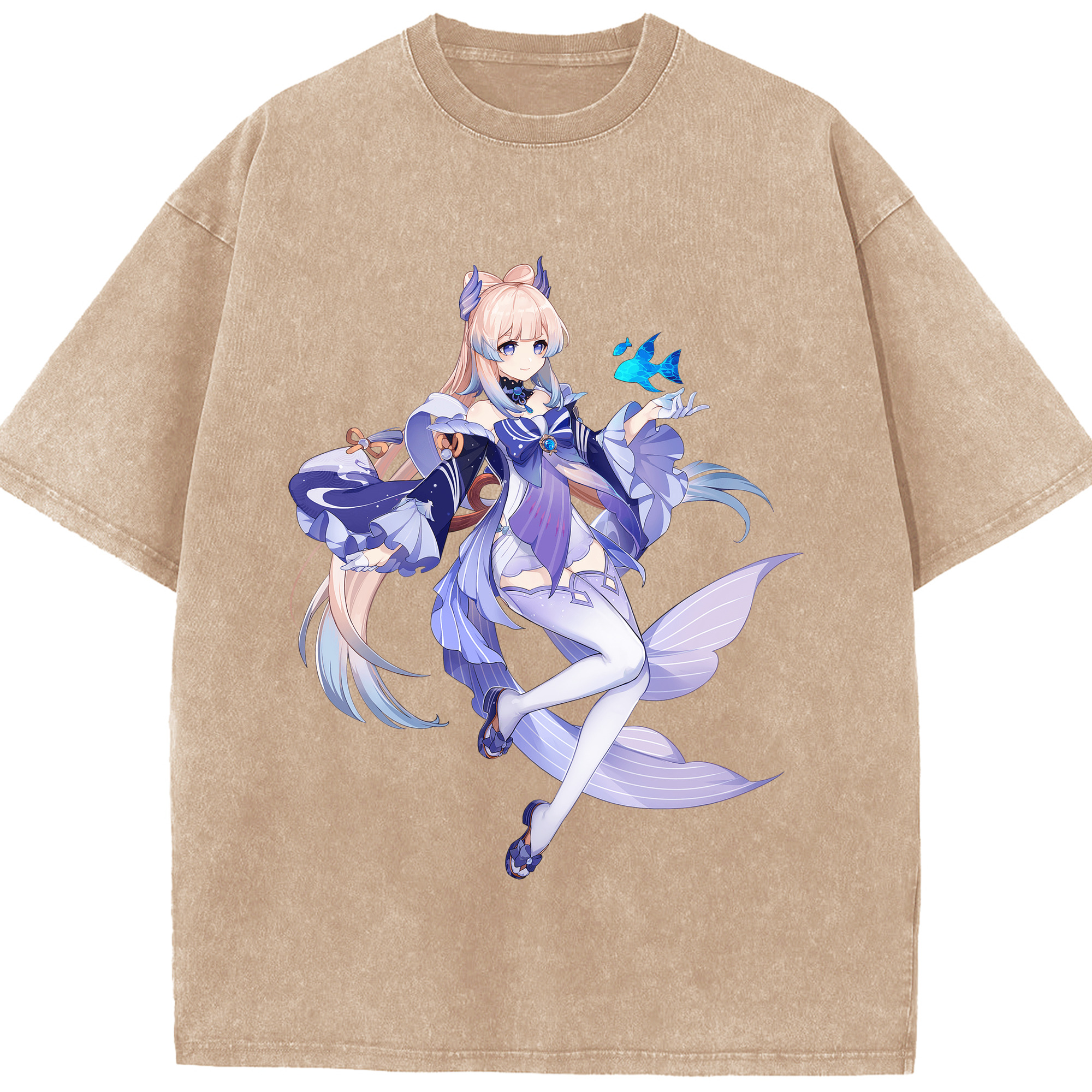 げんし神 珊瑚宮心海 サンゴノミヤ・ココミ genshin Sangonomiya Kokomi 綿100% ヴィンテージ風 半袖Tシャツ（フロントプリント）