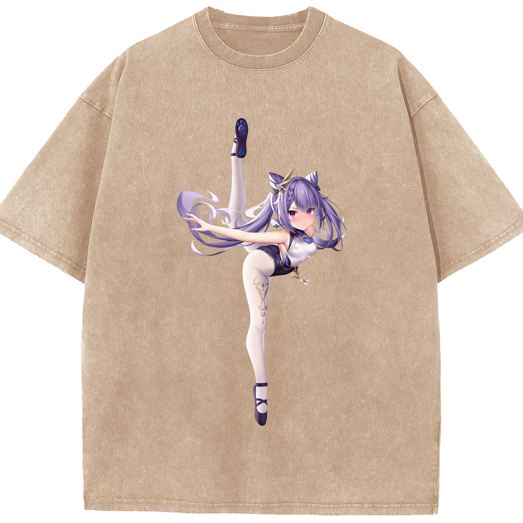 げんし神 刻晴 こくせい genshin Kokusei 綿100% ヴィンテージ風 半袖Tシャツ（フロントプリント）