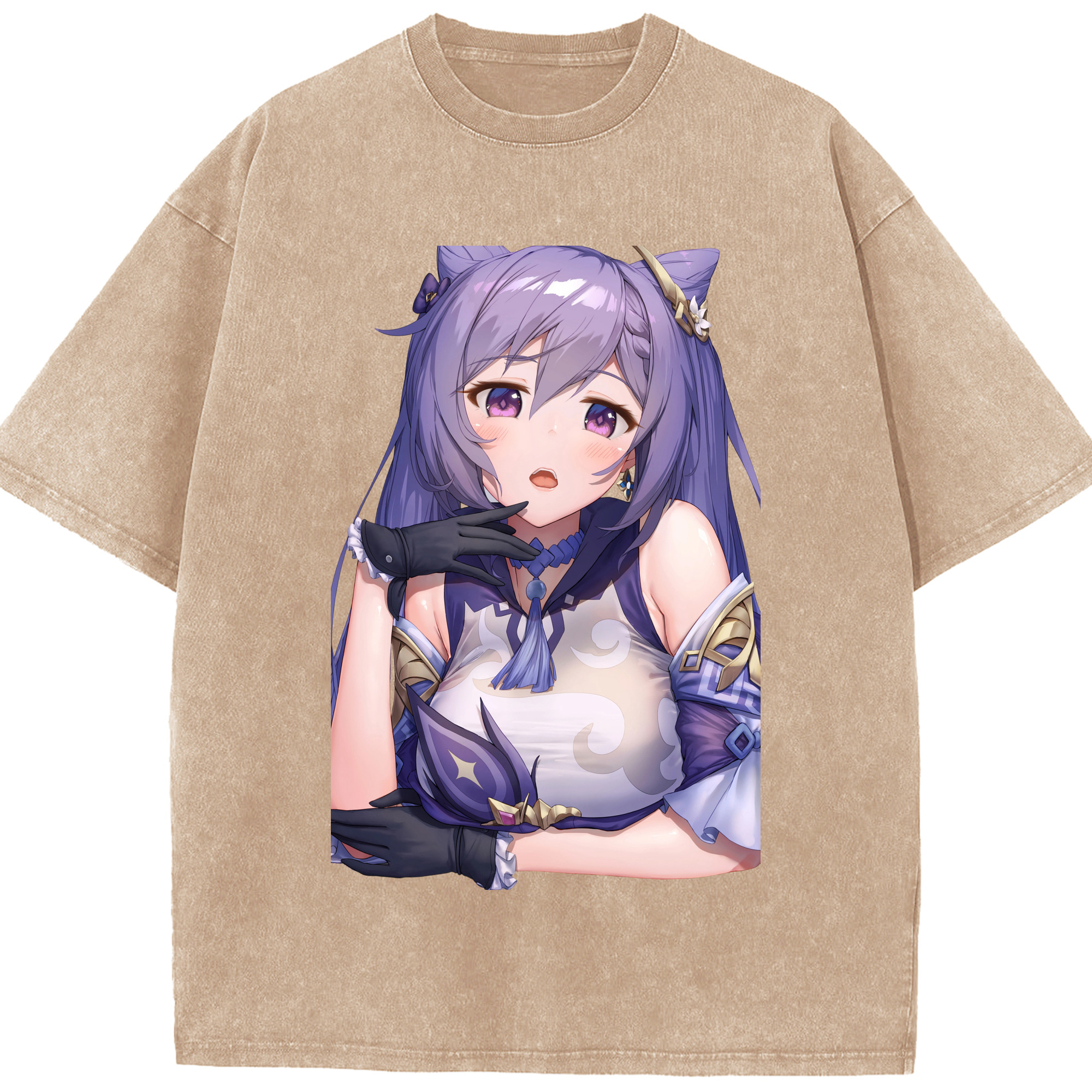 げんし神 刻晴 こくせい genshin Kokusei 綿100% ヴィンテージ風 半袖Tシャツ（フロントプリント）