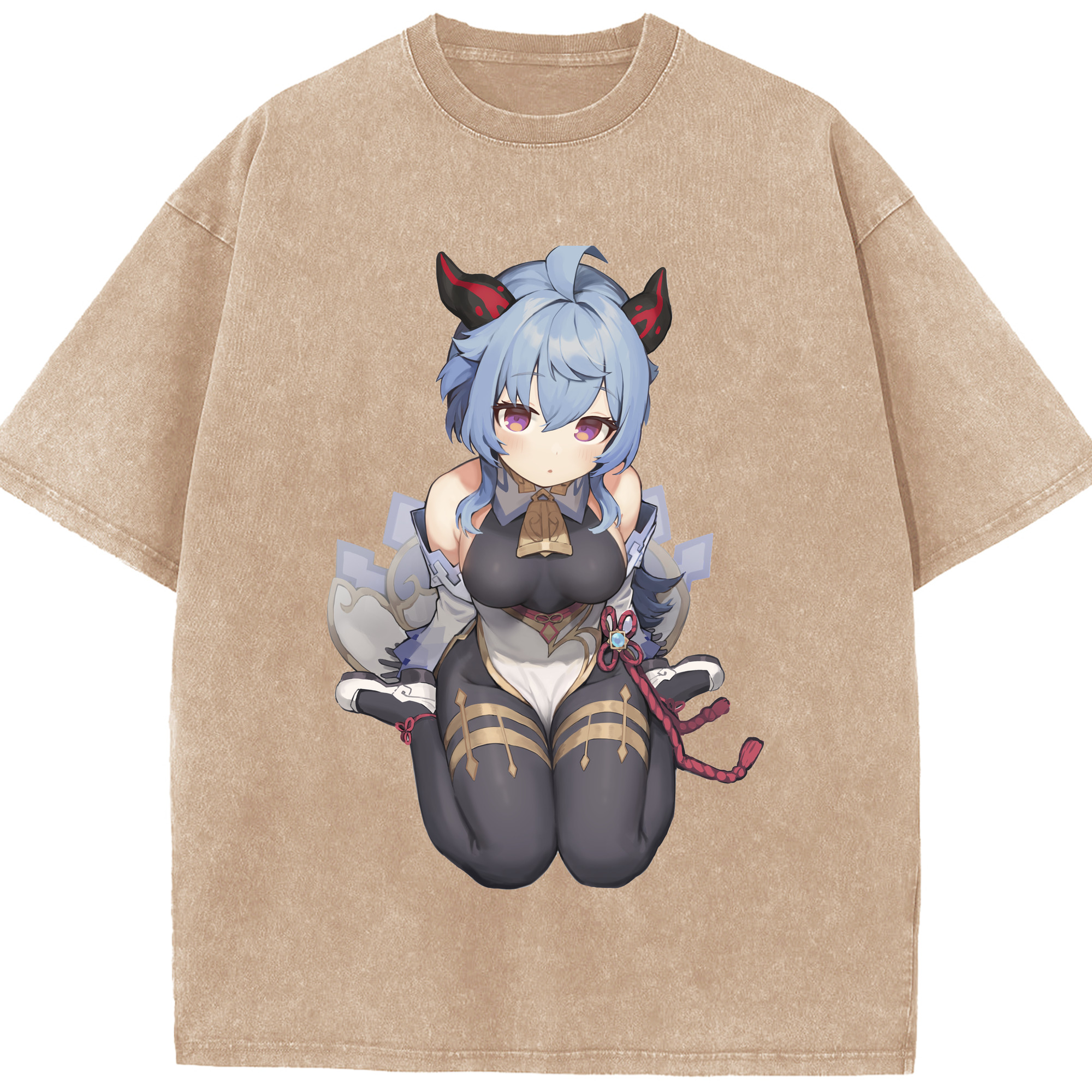 げんし神 甘雨 かんう genshin Ganyu 綿100% ヴィンテージ風 半袖Tシャツ（フロントプリント）