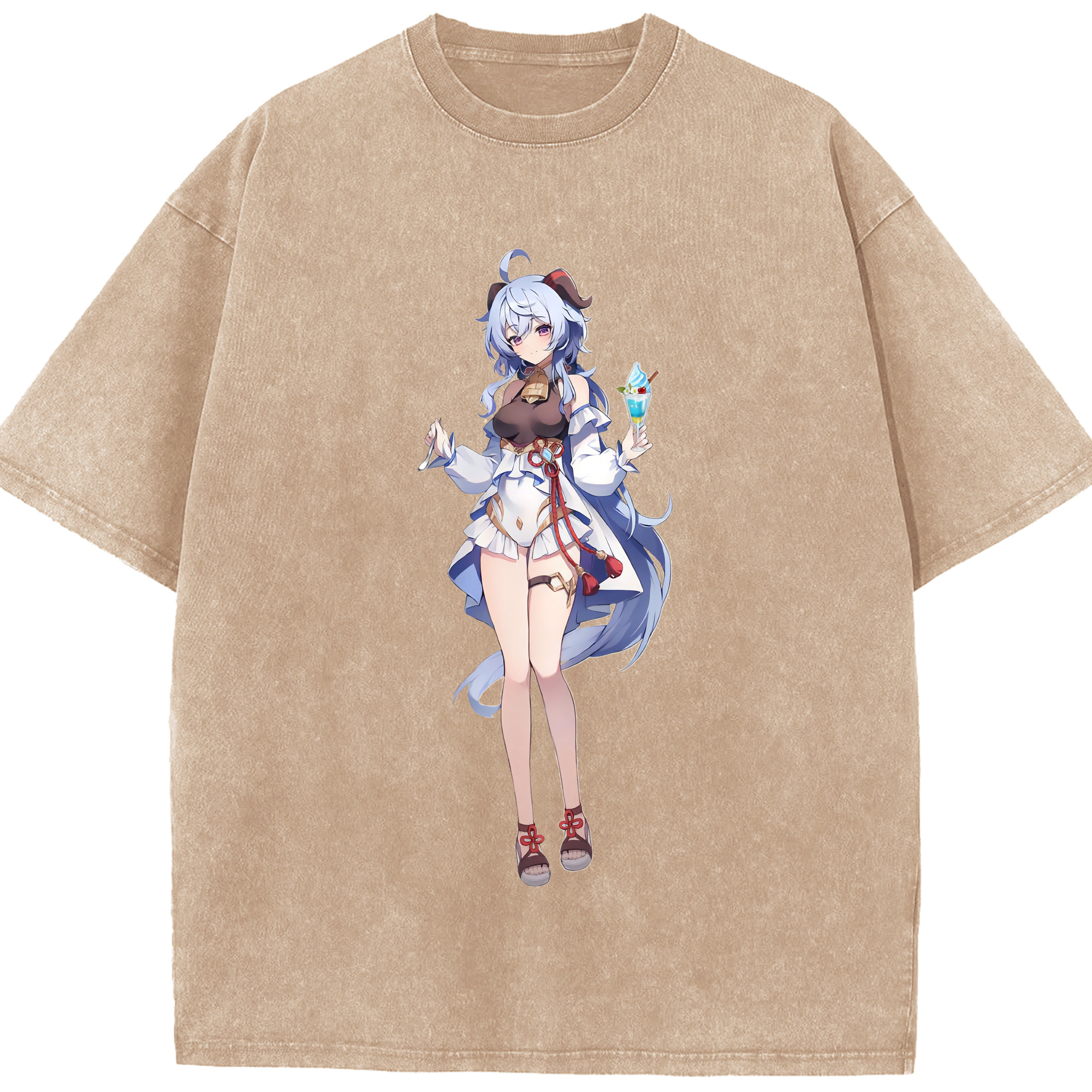 げんし神 甘雨 かんう genshin Ganyu 綿100% ヴィンテージ風 半袖Tシャツ（フロントプリント）