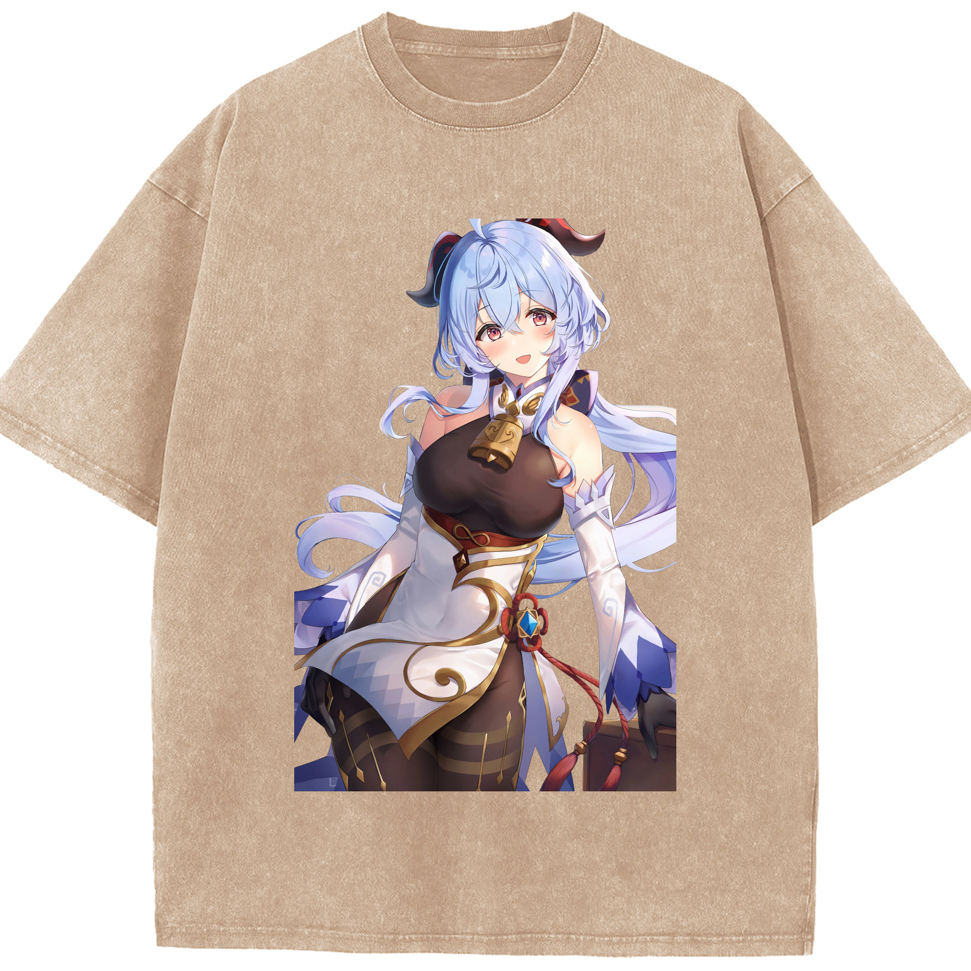 げんし神 甘雨 かんう genshin Ganyu 綿100% ヴィンテージ風 半袖Tシャツ（フロントプリント）