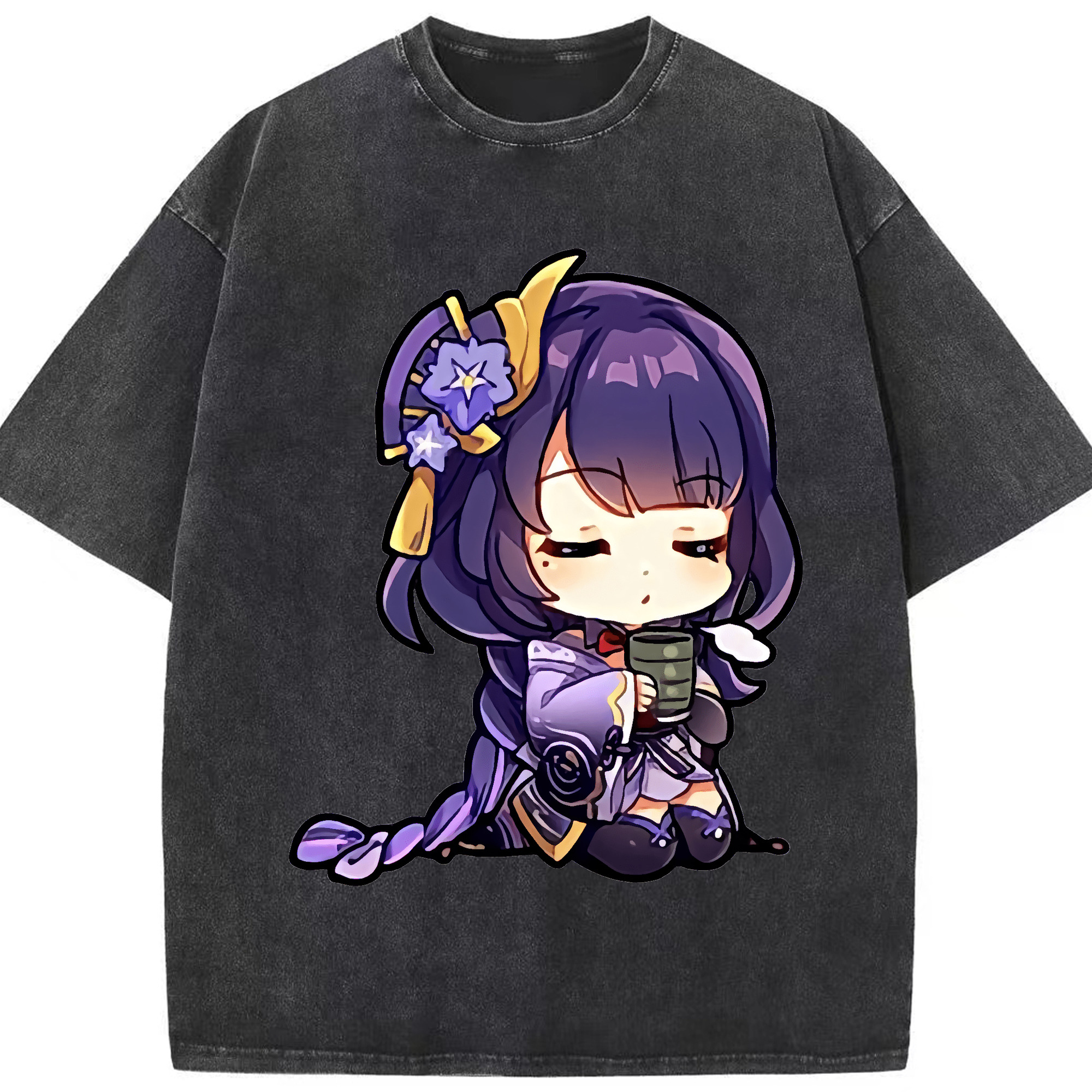 げんし神 雷電将軍 らいでんしょうぐん genshin Raiden Shogun 綿100% ヴィンテージ風 半袖Tシャツ（フロントプリント）