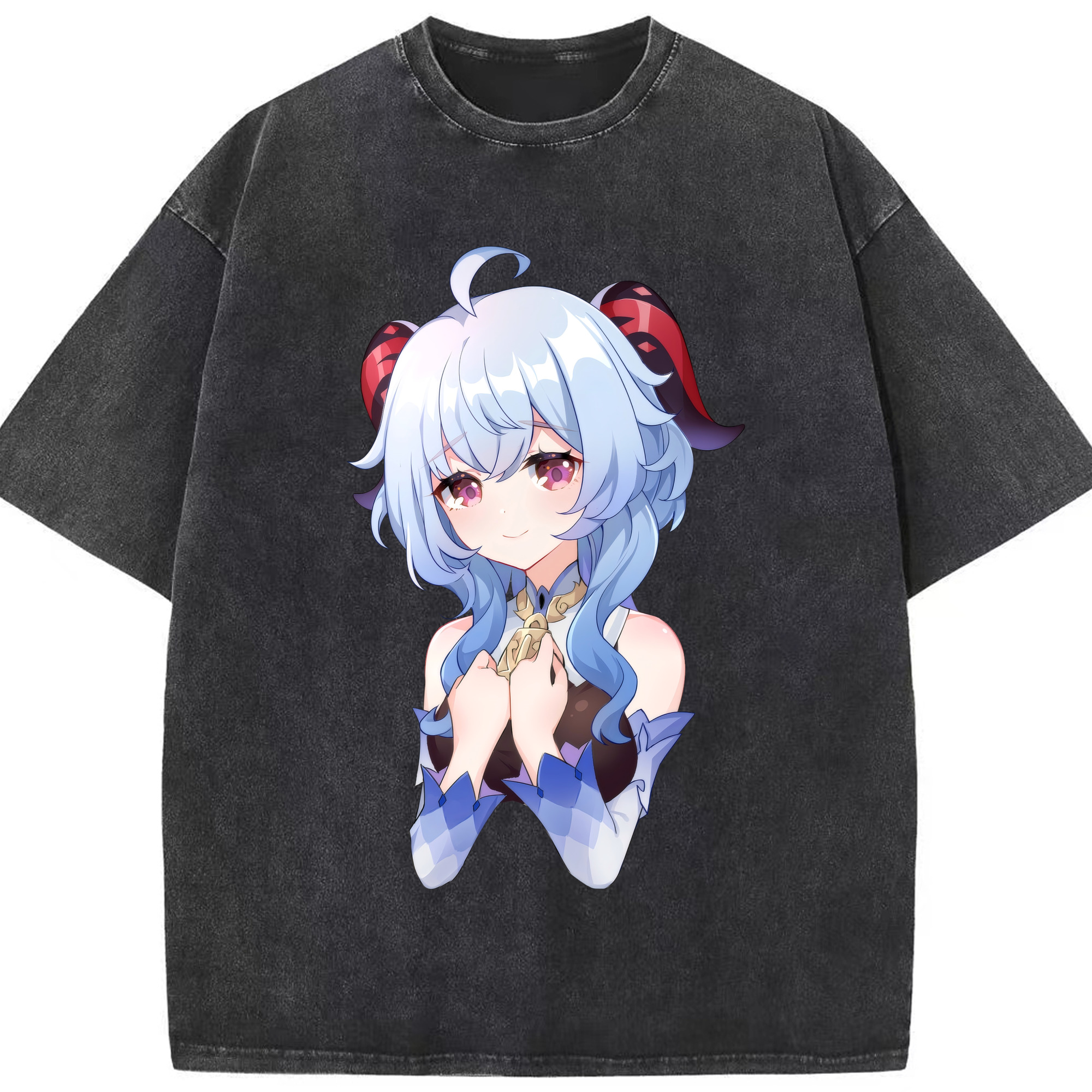 げんし神 甘雨 かんう genshin Ganyu 綿100% ヴィンテージ風 半袖Tシャツ（フロントプリント）