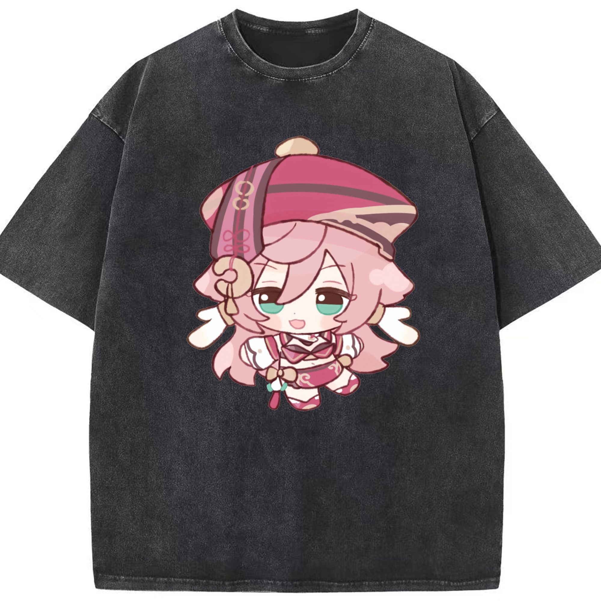 げんし神 ヤンフェイ genshin Yanfei 綿100% ヴィンテージ風 半袖Tシャツ（フロントプリント）
