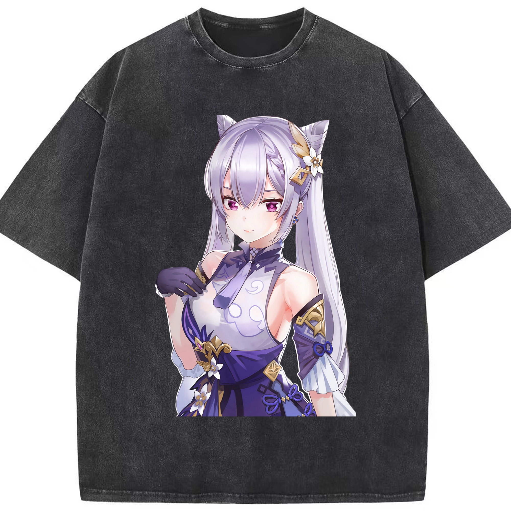 げんし神 刻晴 こくせい genshin Kokusei 綿100% ヴィンテージ風 半袖Tシャツ（フロントプリント）