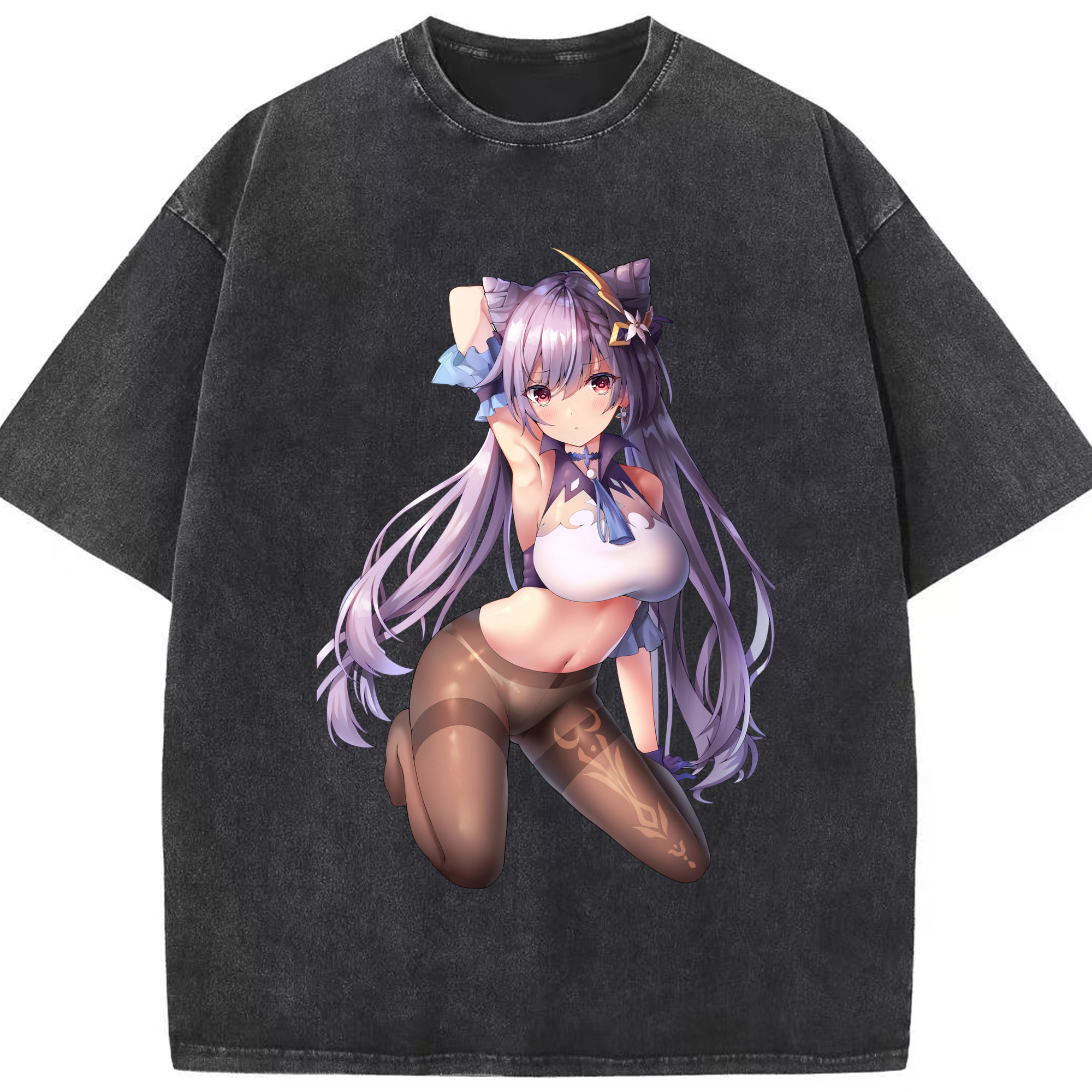 げんし神 刻晴 こくせい genshin Kokusei 綿100% ヴィンテージ風 半袖Tシャツ（フロントプリント）