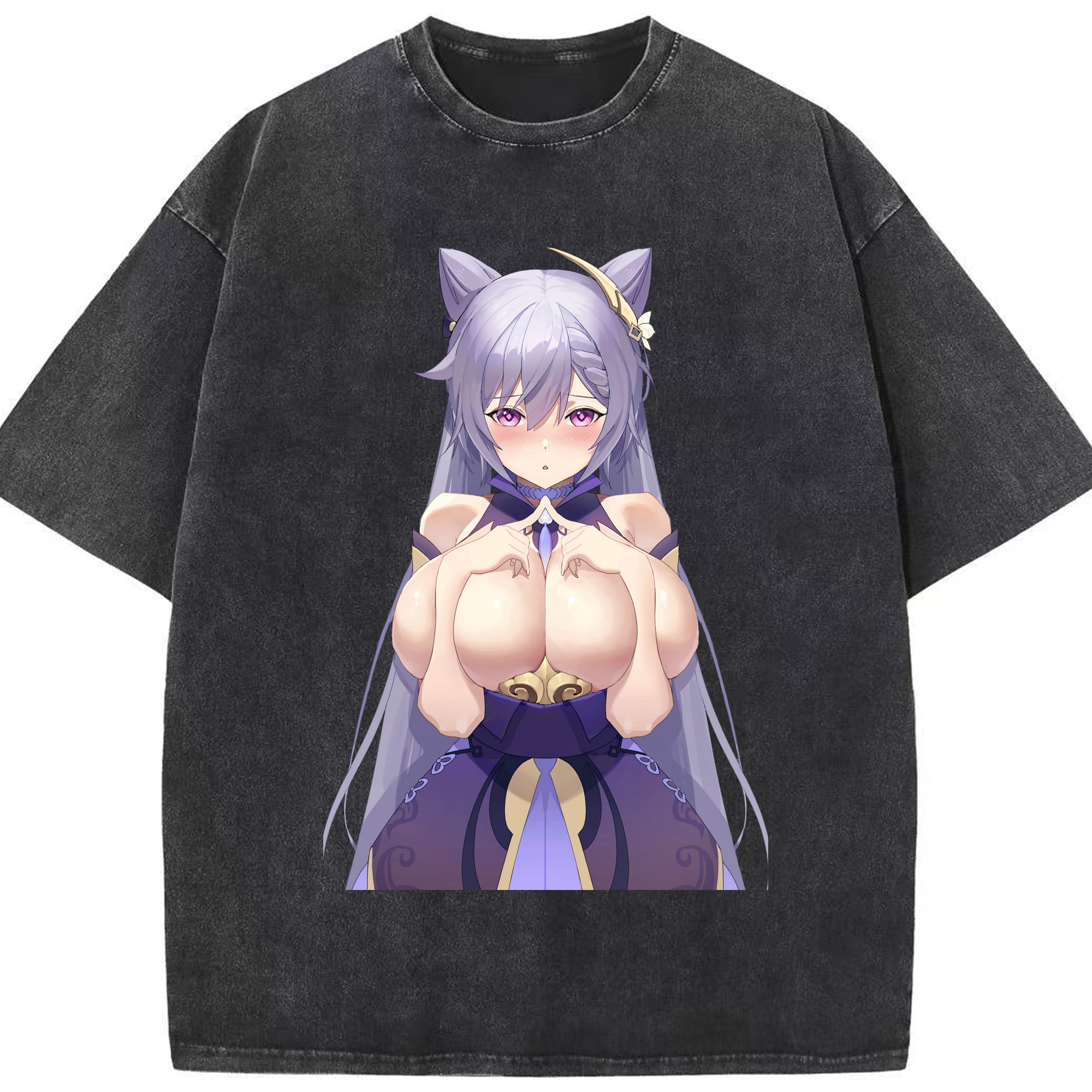 げんし神 刻晴 こくせい genshin Kokusei 綿100% ヴィンテージ風 半袖Tシャツ（フロントプリント）