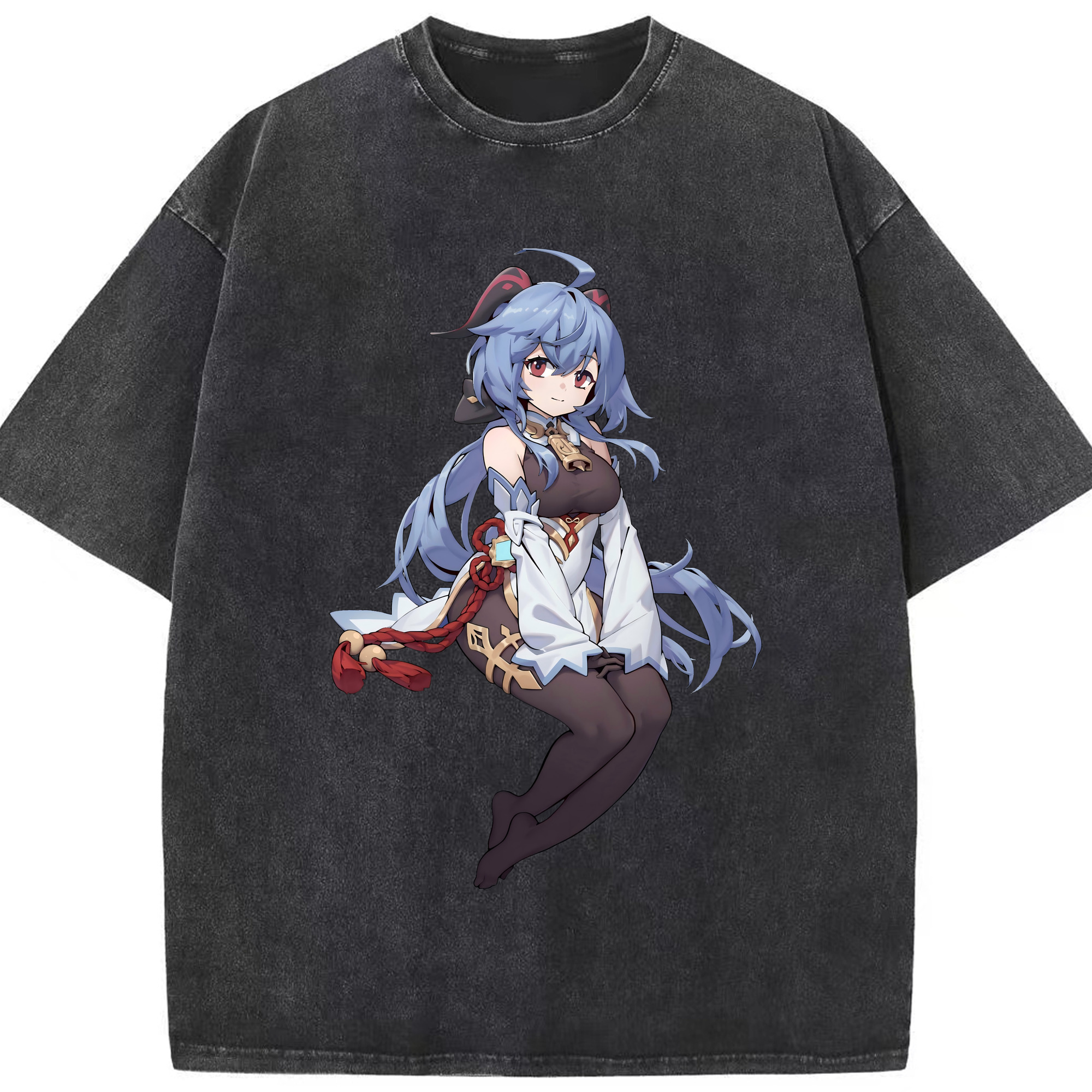 げんし神 甘雨 かんう genshin Ganyu 綿100% ヴィンテージ風 半袖Tシャツ（フロントプリント）