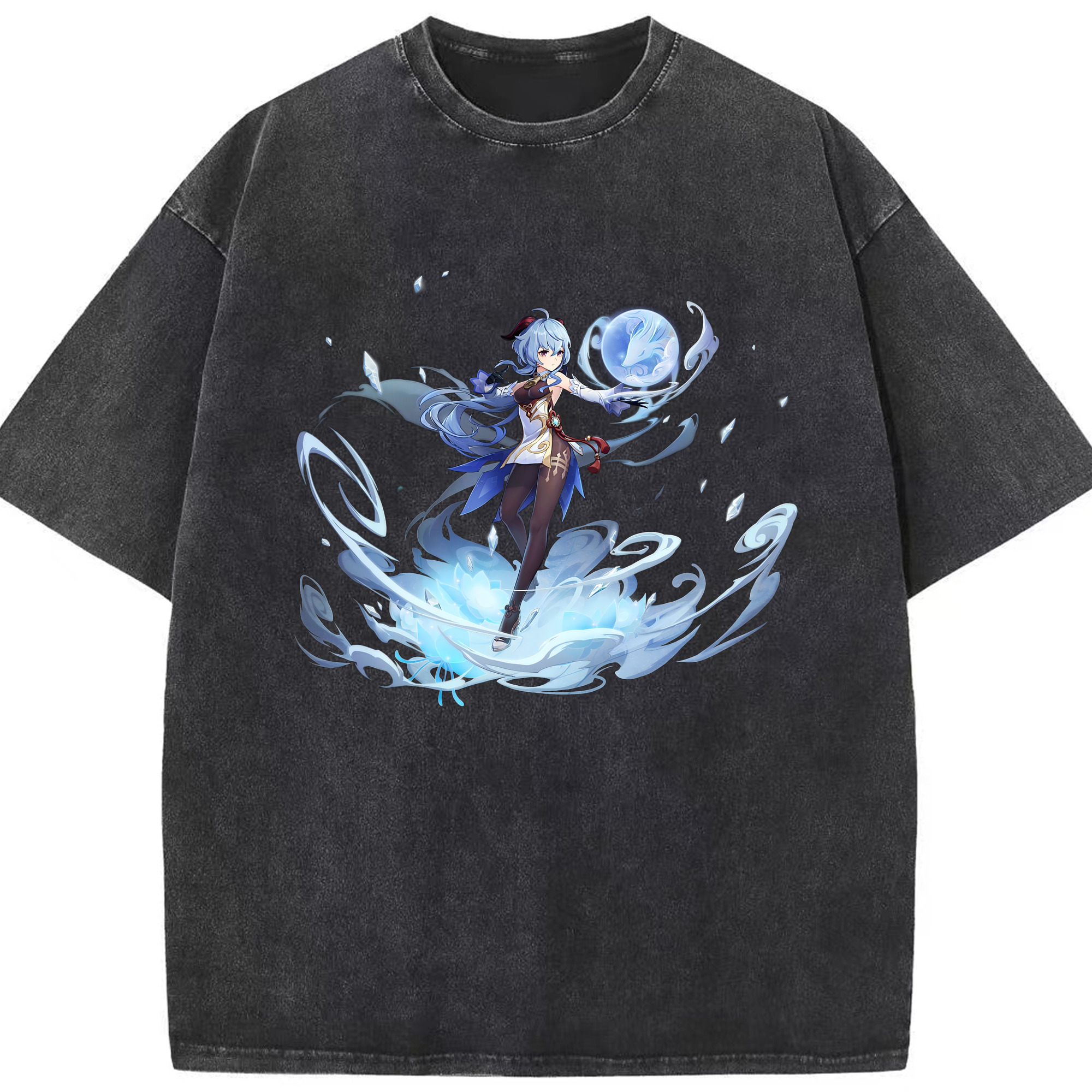 げんし神 甘雨 かんう genshin Ganyu 綿100% ヴィンテージ風 半袖Tシャツ（フロントプリント）