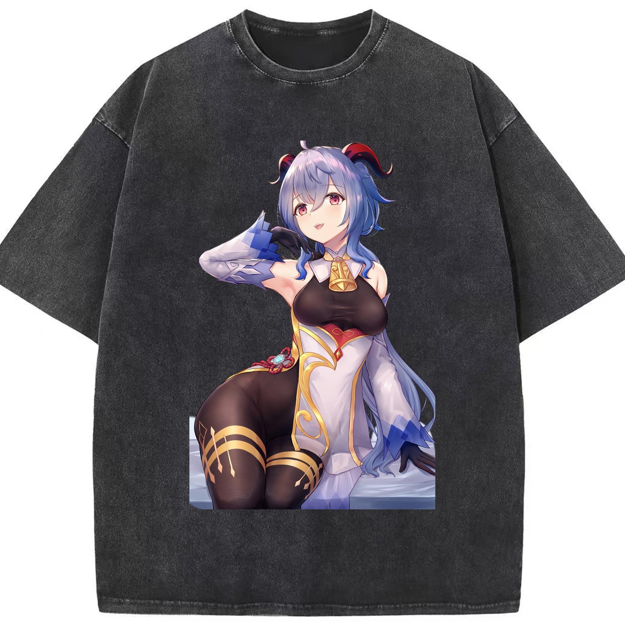 げんし神 甘雨 かんう genshin Ganyu 綿100% ヴィンテージ風 半袖Tシャツ（フロントプリント）