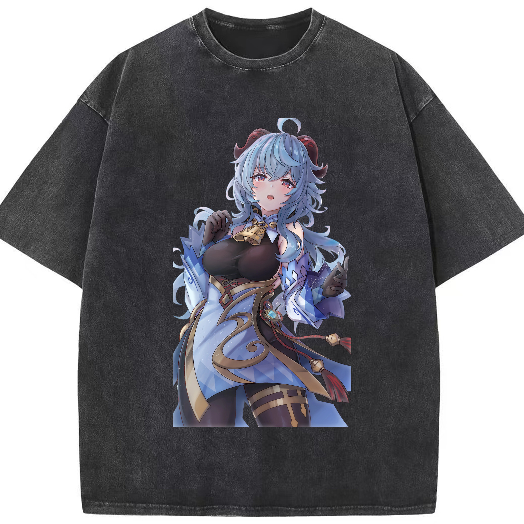 げんし神 甘雨 かんう genshin Ganyu 綿100% ヴィンテージ風 半袖Tシャツ（フロントプリント）