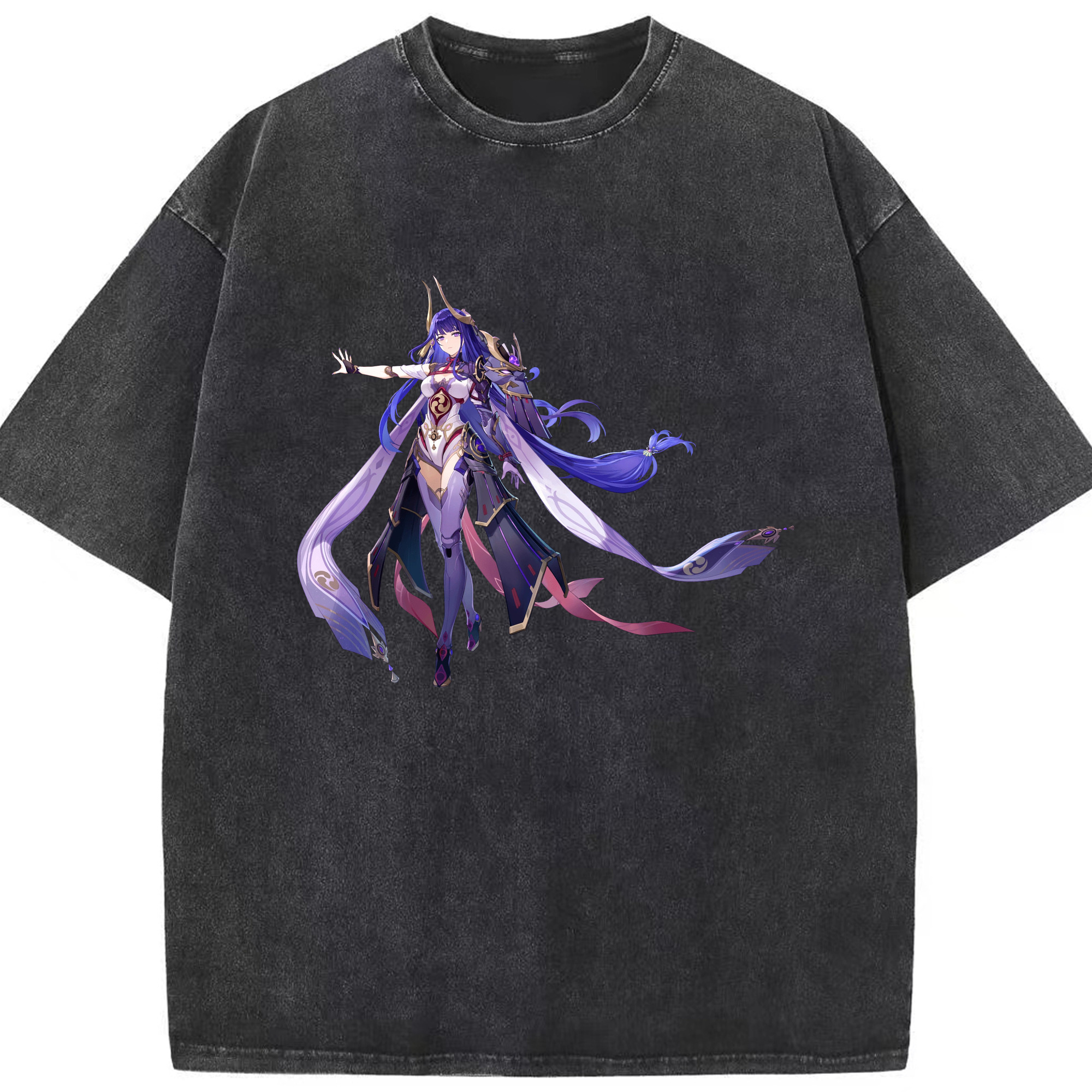 げんし神 雷電将軍 らいでんしょうぐん genshin Raiden Shogun 綿100% ヴィンテージ風 半袖Tシャツ（フロントプリント）