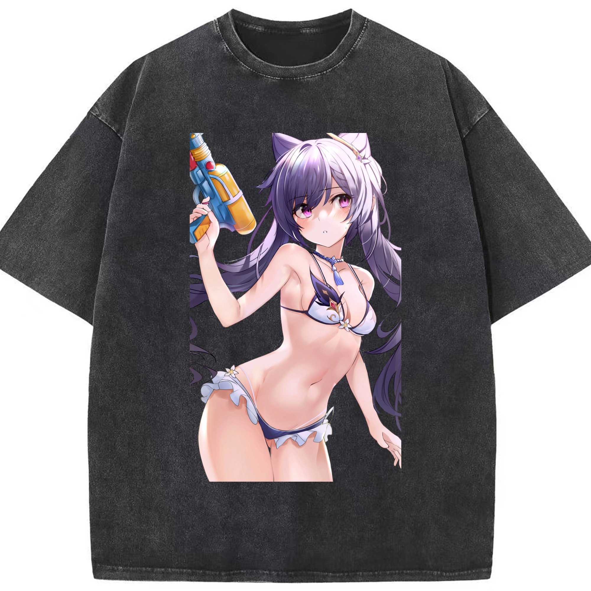 げんし神 刻晴 こくせい genshin Kokusei 綿100% ヴィンテージ風 半袖Tシャツ（フロントプリント）
