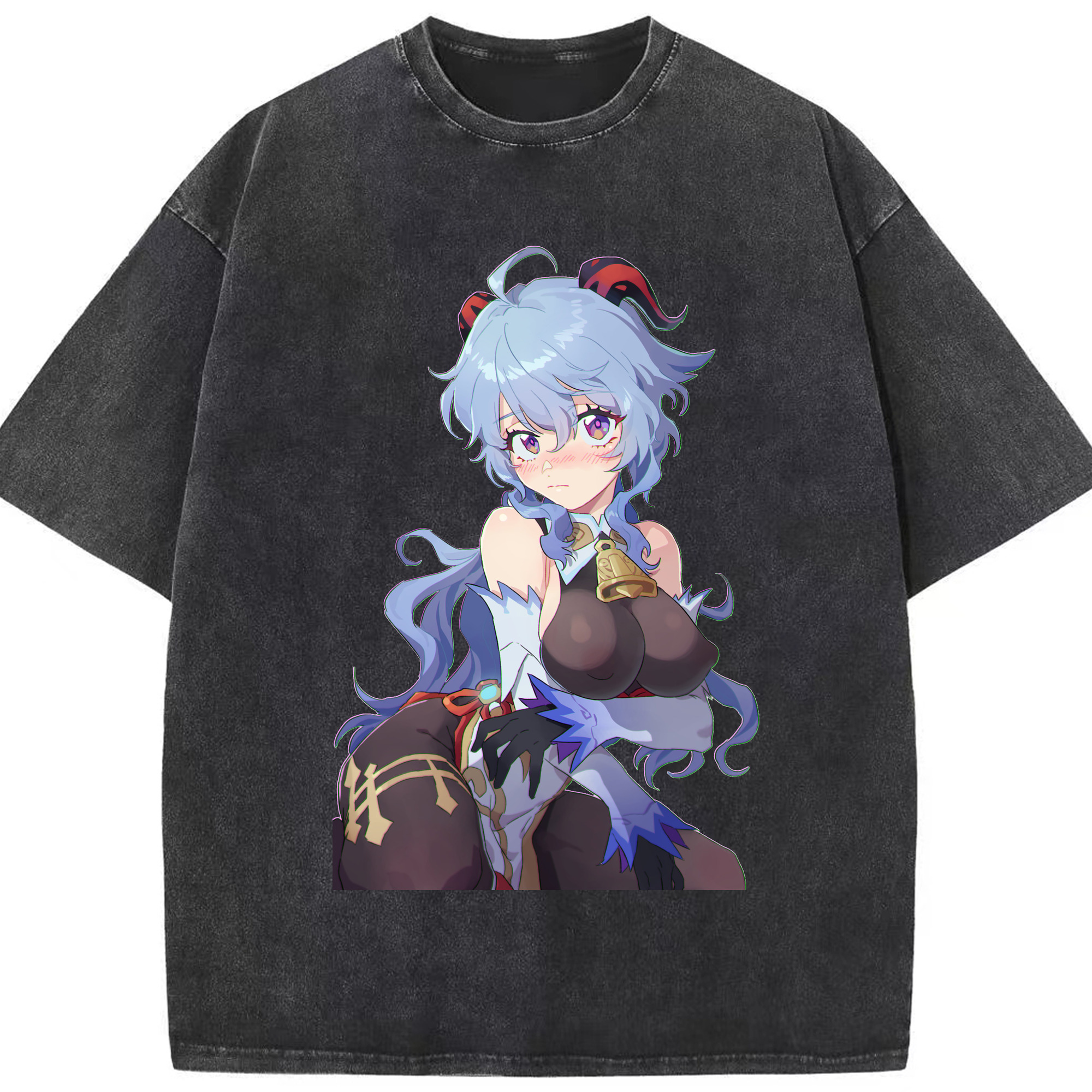 げんし神 甘雨 かんう genshin Ganyu 綿100% ヴィンテージ風 半袖Tシャツ（フロントプリント）