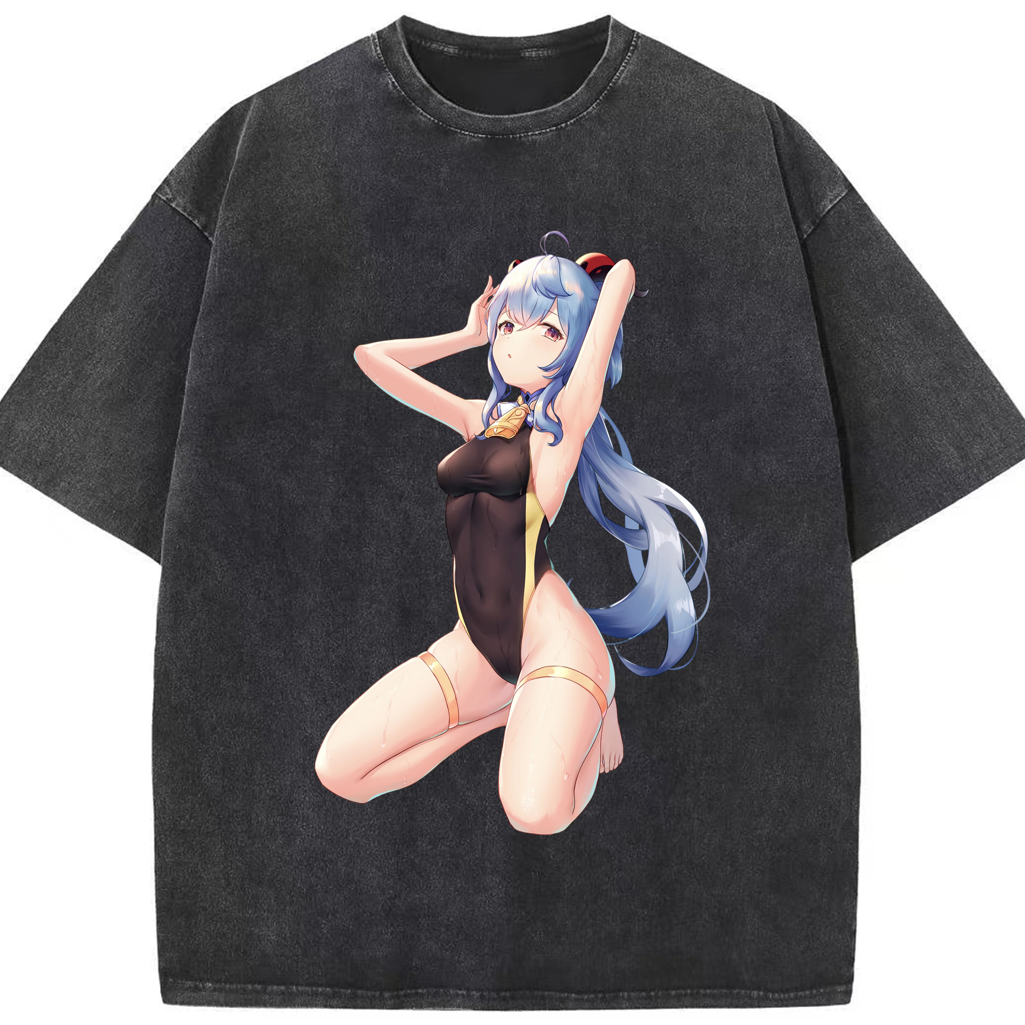 げんし神 甘雨 かんう genshin Ganyu 綿100% ヴィンテージ風 半袖Tシャツ（フロントプリント）