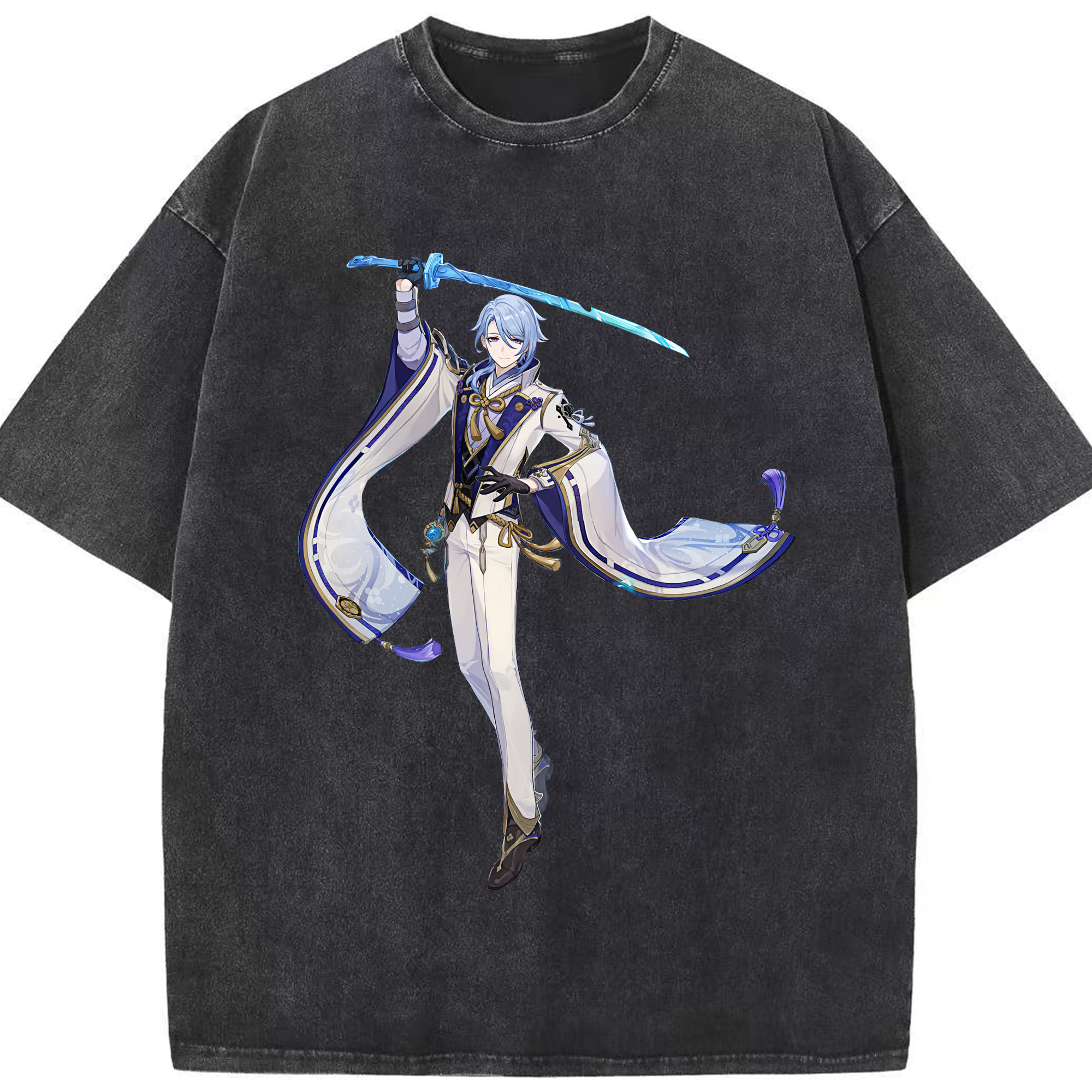 げんし神 神里綾人 かみさとあやと genshin Kamisato Ayato 綿100% ヴィンテージ風 半袖Tシャツ（フロントプリント）