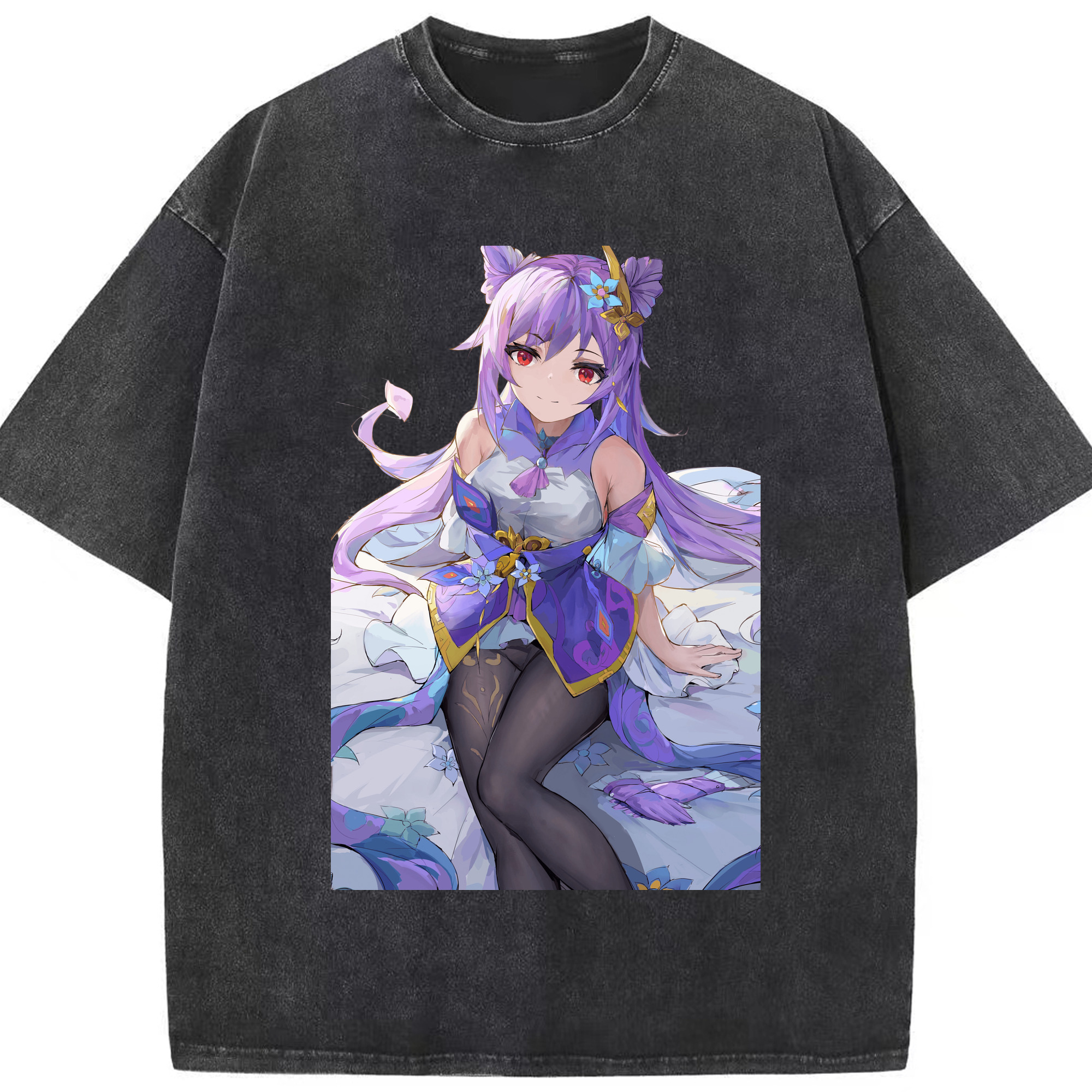 げんし神 刻晴 こくせい genshin Kokusei 綿100% ヴィンテージ風 半袖Tシャツ（フロントプリント）