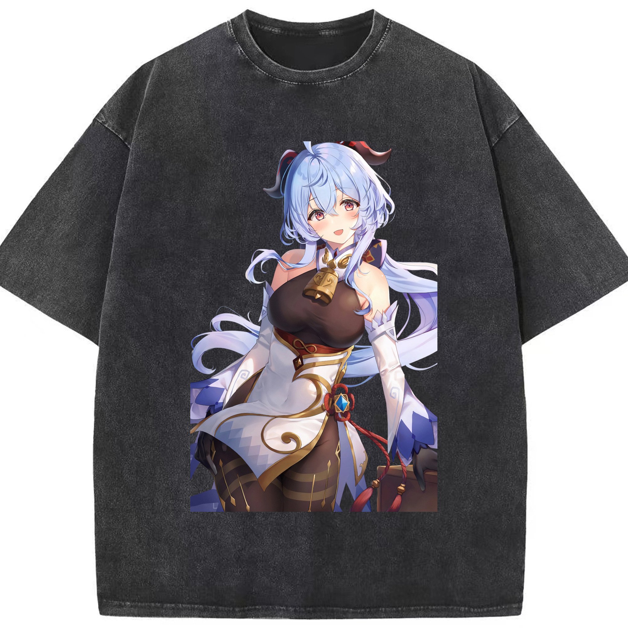 げんし神 甘雨 かんう genshin Ganyu 綿100% ヴィンテージ風 半袖Tシャツ（フロントプリント）