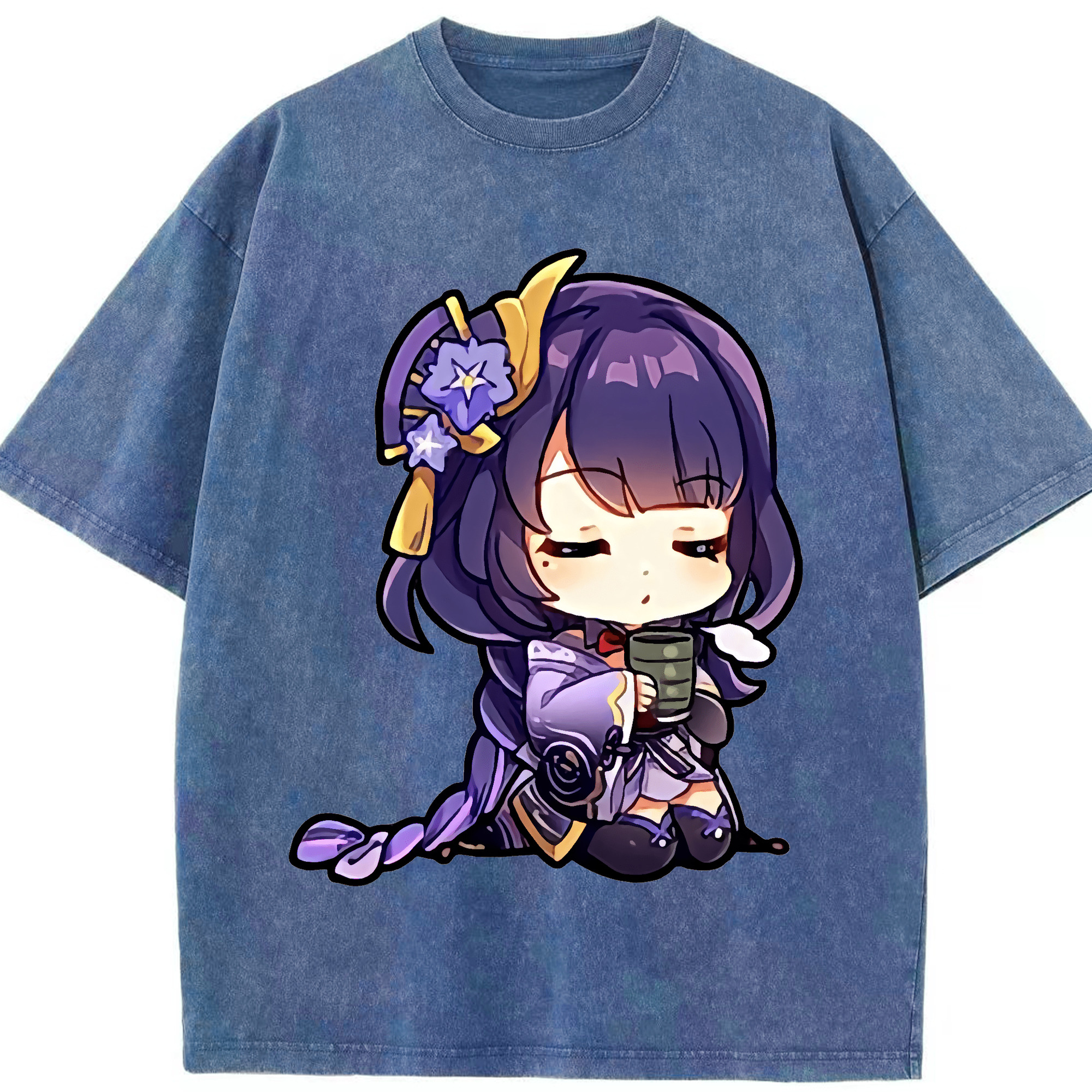 げんし神 雷電将軍 らいでんしょうぐん genshin Raiden Shogun 綿100% ヴィンテージ風 半袖Tシャツ（フロントプリント）