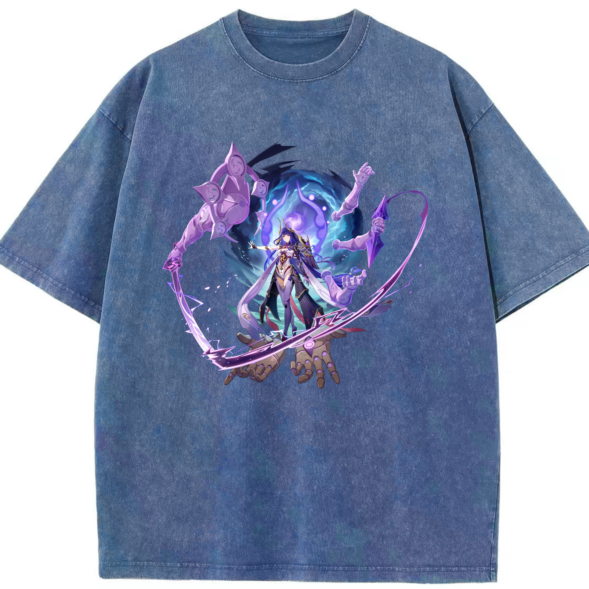 げんし神 雷電将軍 らいでんしょうぐん genshin Raiden Shogun 綿100% ヴィンテージ風 半袖Tシャツ（フロントプリント）