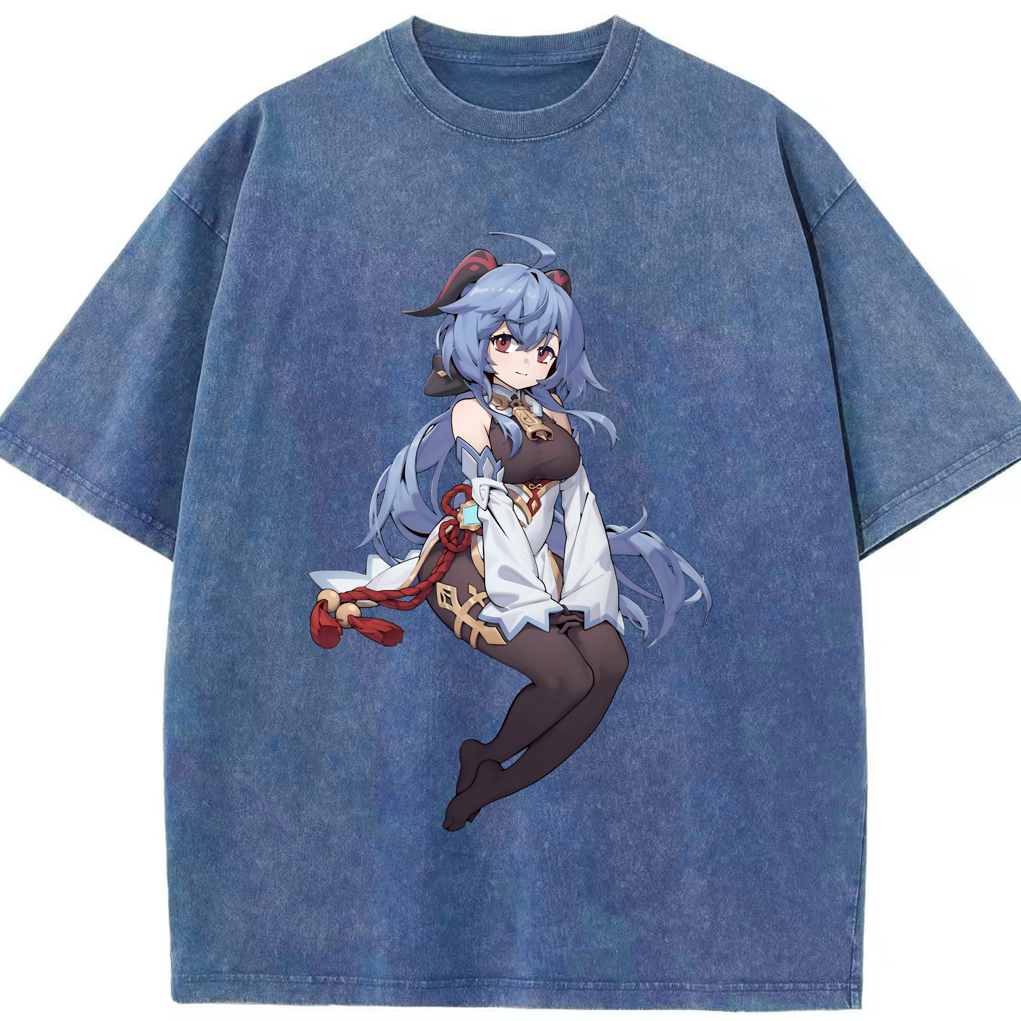げんし神 甘雨 かんう genshin Ganyu 綿100% ヴィンテージ風 半袖Tシャツ（フロントプリント）