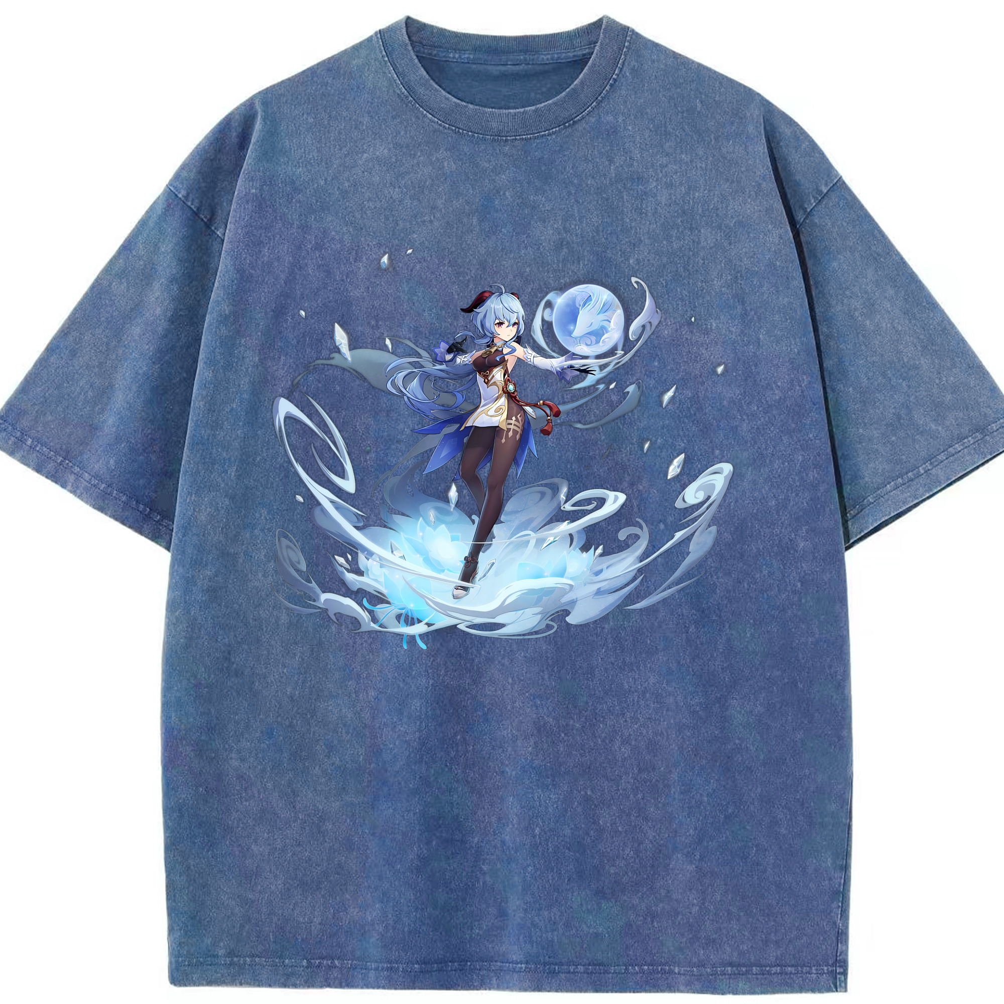 げんし神 甘雨 かんう genshin Ganyu 綿100% ヴィンテージ風 半袖Tシャツ（フロントプリント）