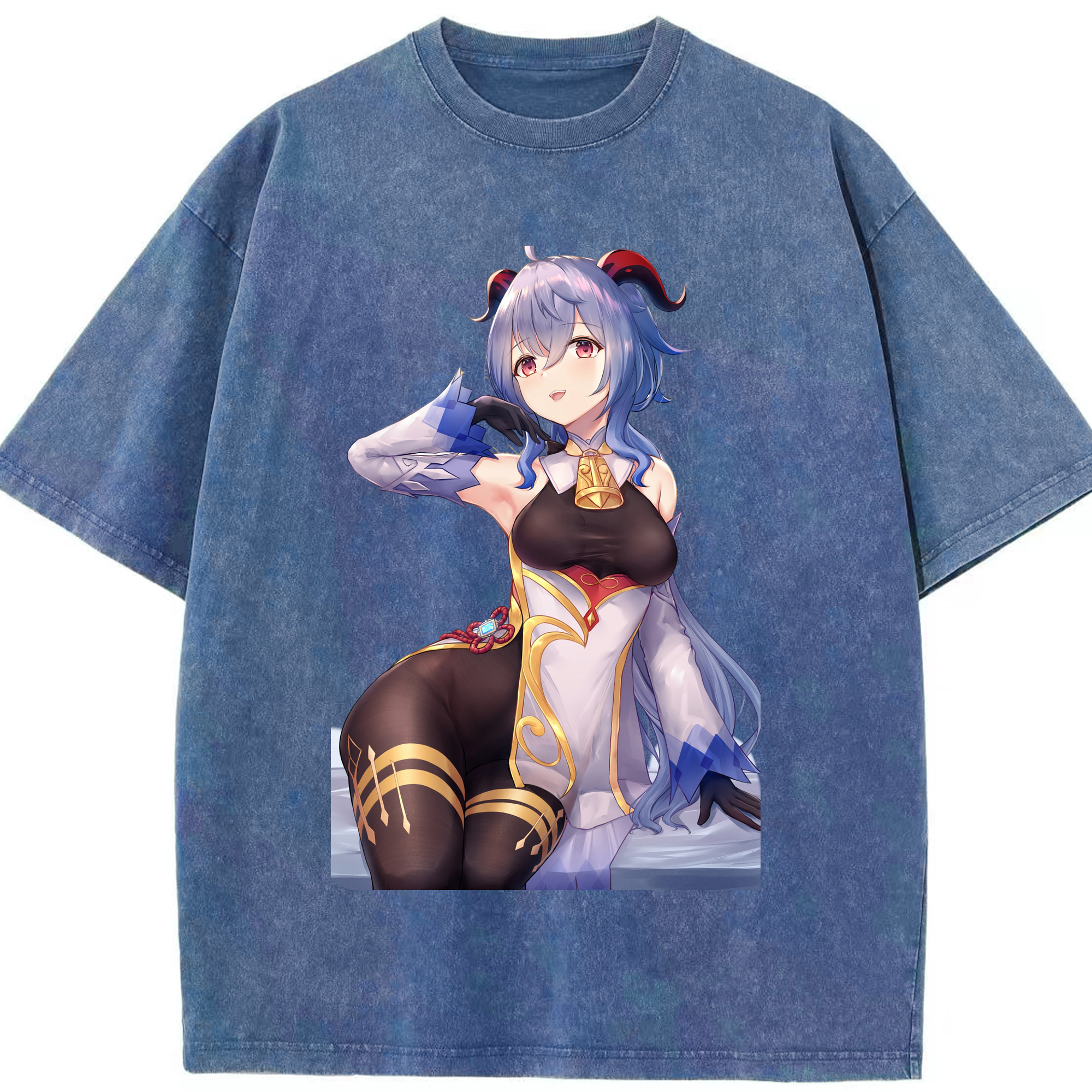 げんし神 甘雨 かんう genshin Ganyu 綿100% ヴィンテージ風 半袖Tシャツ（フロントプリント）