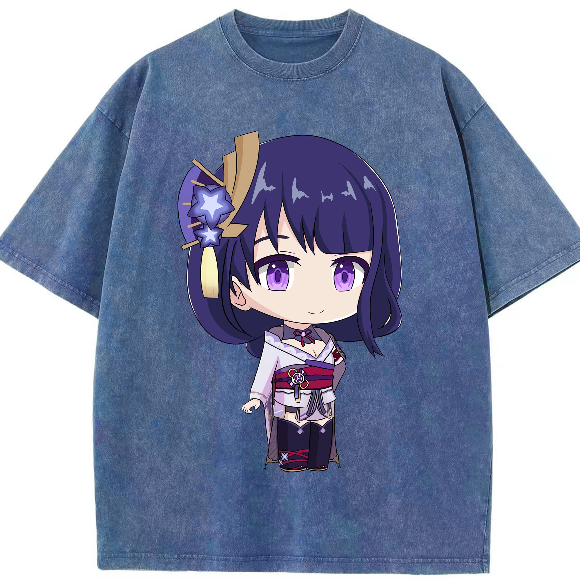 げんし神 雷電将軍 らいでんしょうぐん genshin Raiden Shogun 綿100% ヴィンテージ風 半袖Tシャツ（フロントプリント）