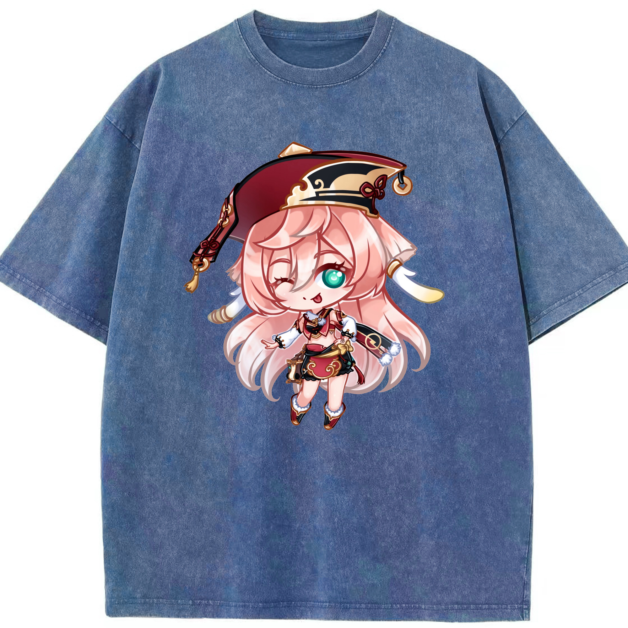 げんし神 ヤンフェイ genshin Yanfei 綿100% ヴィンテージ風 半袖Tシャツ（フロントプリント）
